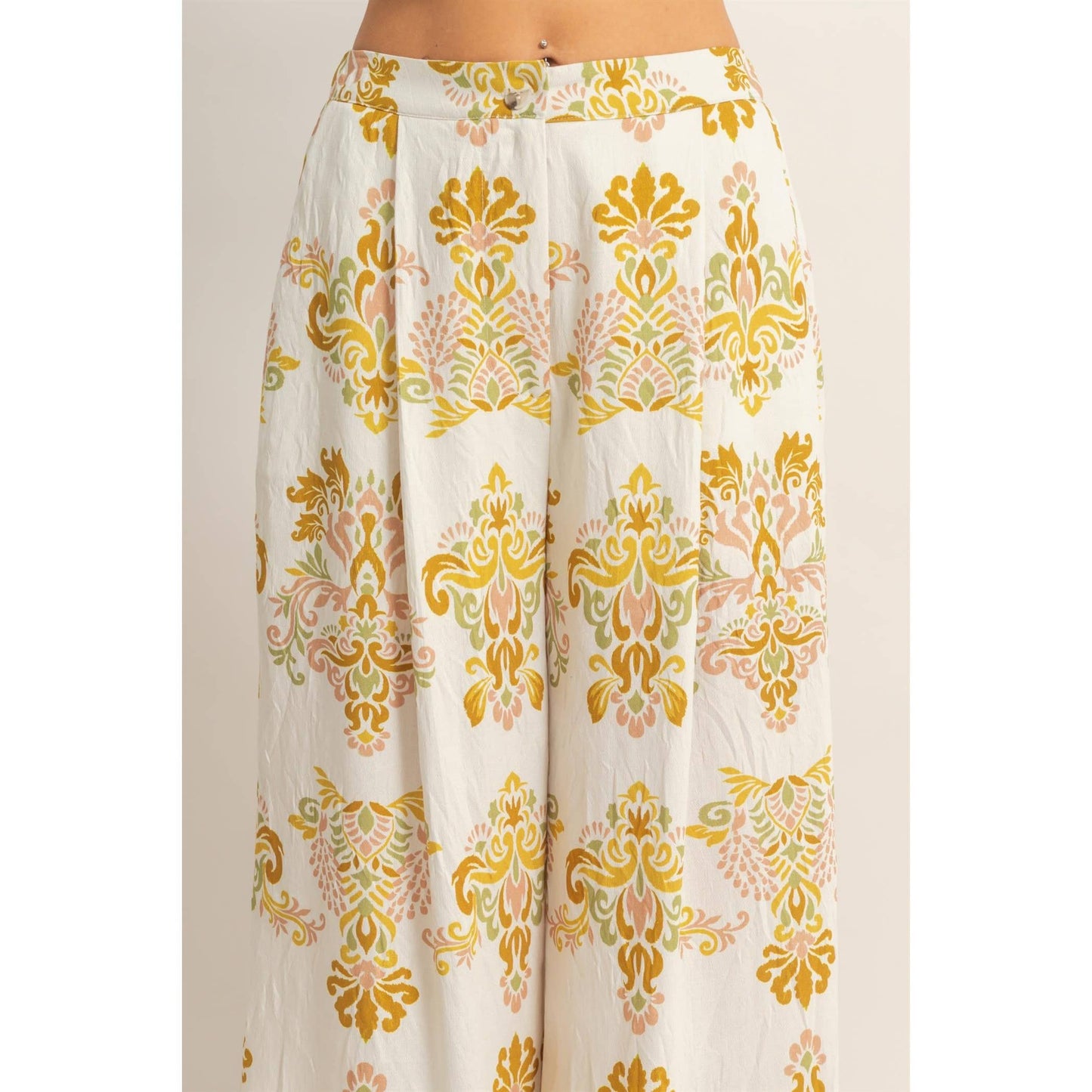 Wide-Leg Printed Palazzo Pants: MUSTARD