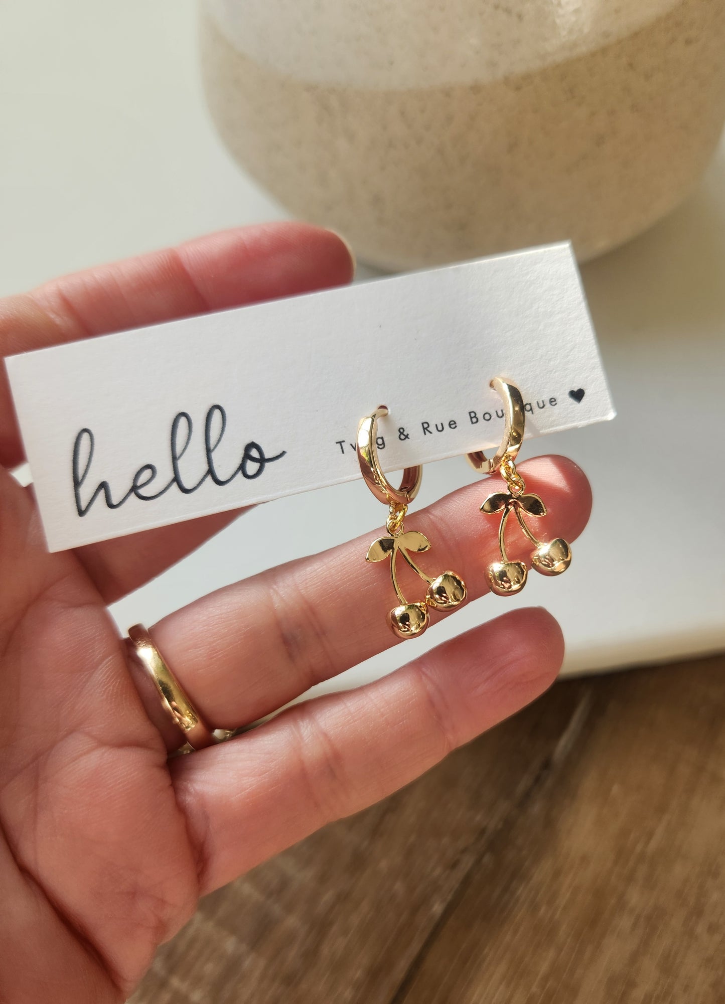 Cherry huggie hoops
