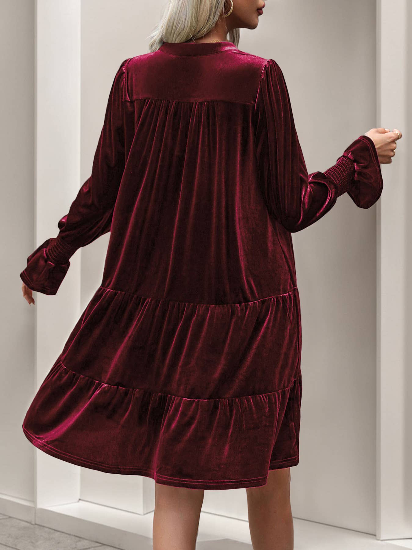 Elegant Velvet Dress-Wine