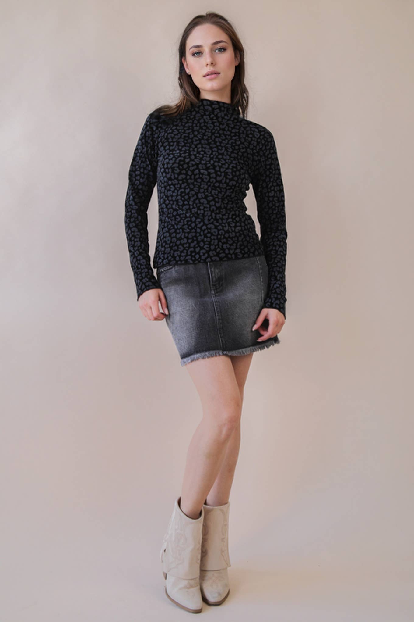 Side Stud Detail Washed Denim Mini Skirt