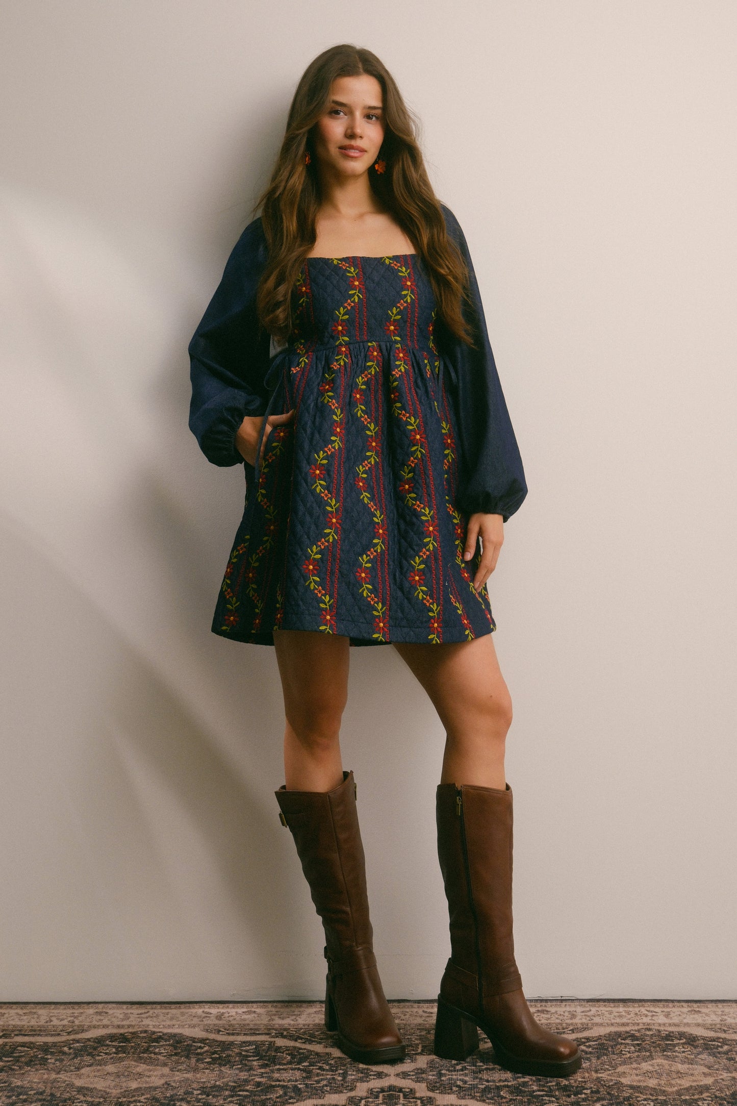 Embroidered Quilted Minidress