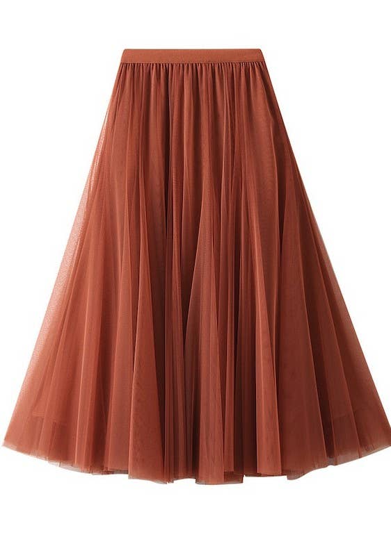 Flowy Midi Skirt-Rust