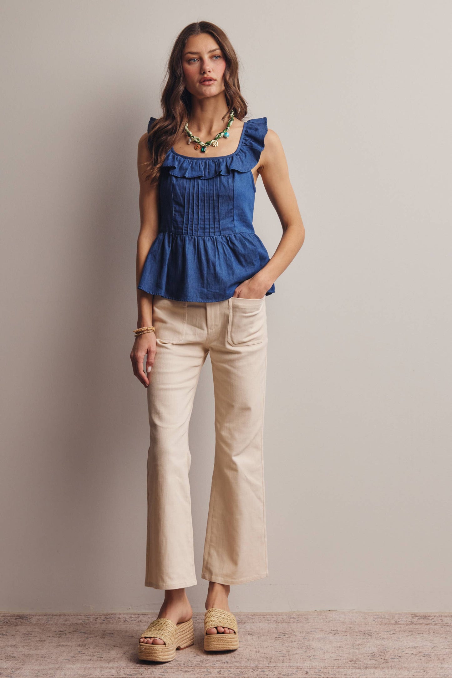 Ruffle Neck Peplum Top