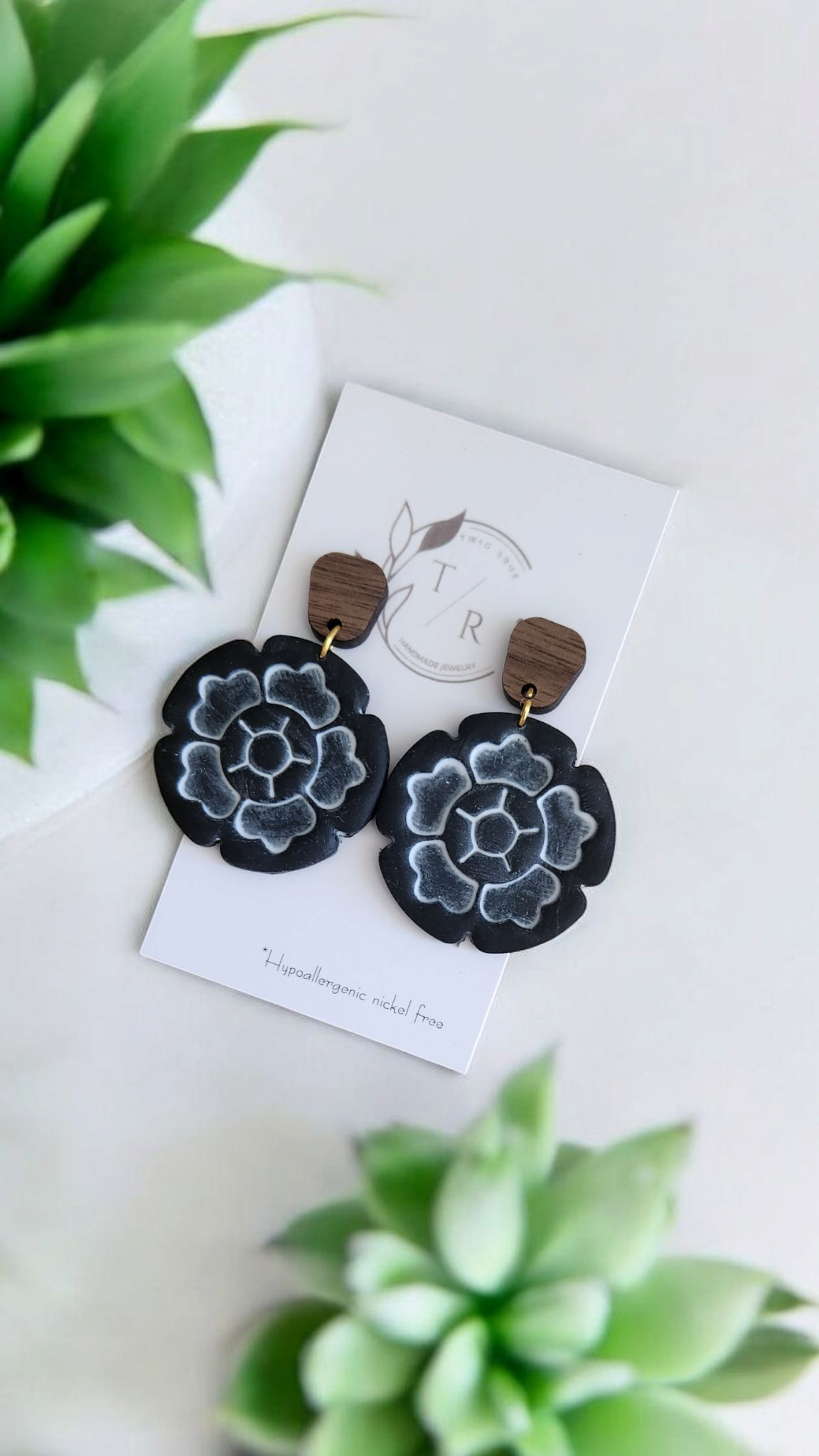 Taylor| Floral clay and wood dangles