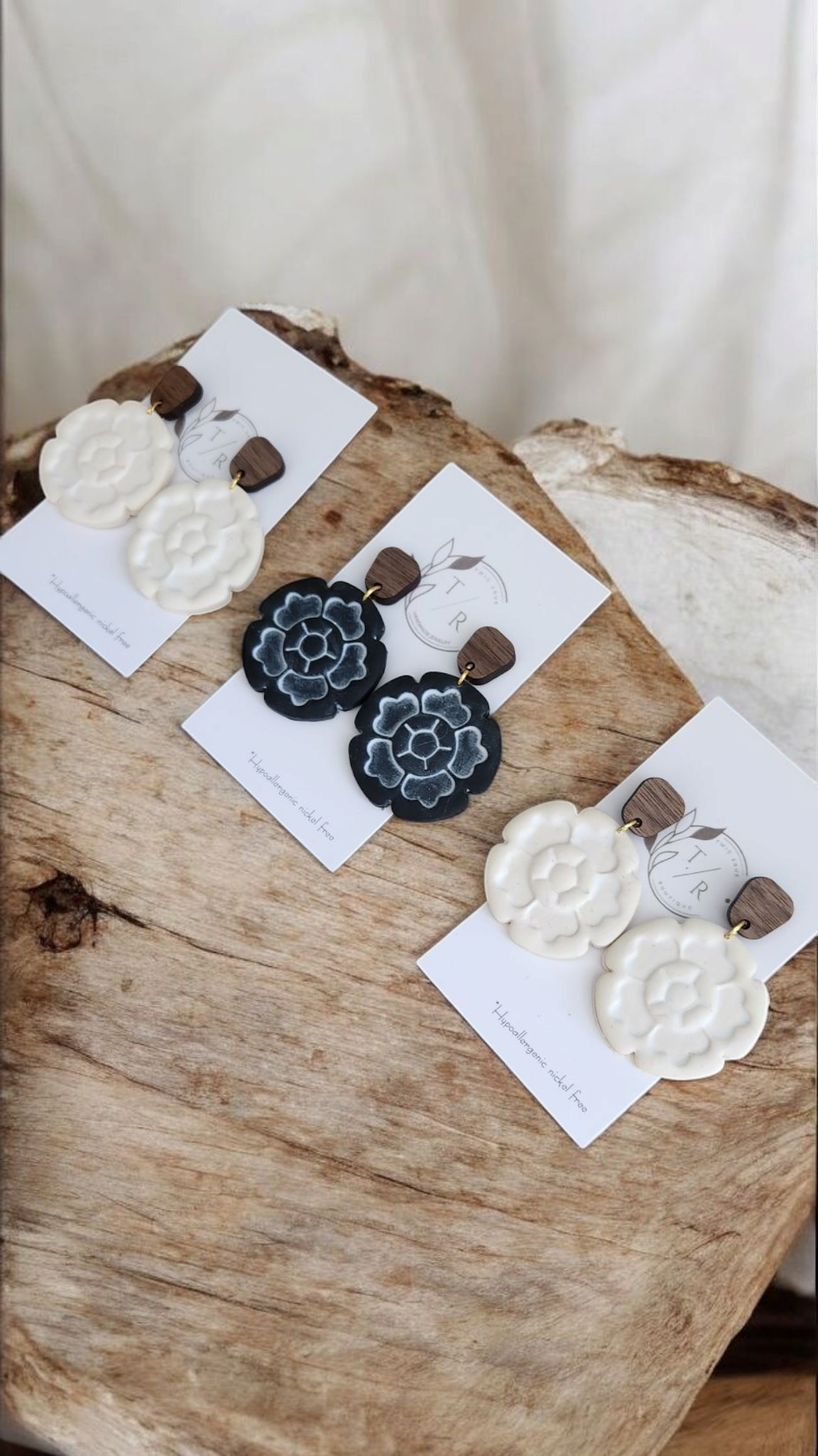 Taylor| Floral clay and wood dangles