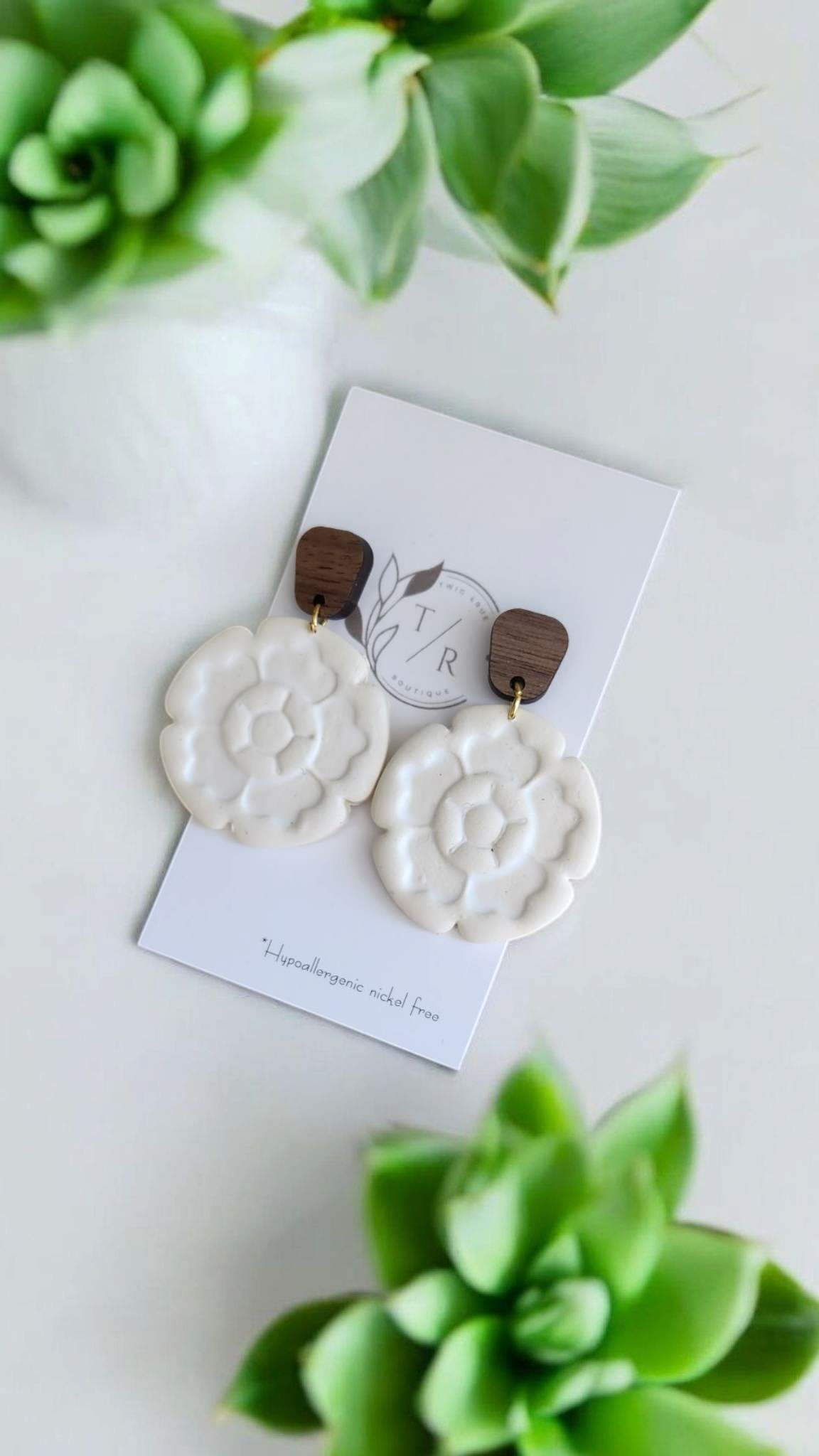 Taylor| Floral clay and wood dangles