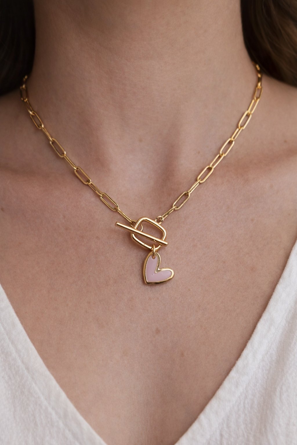 Paperclip chain necklace with heart charm