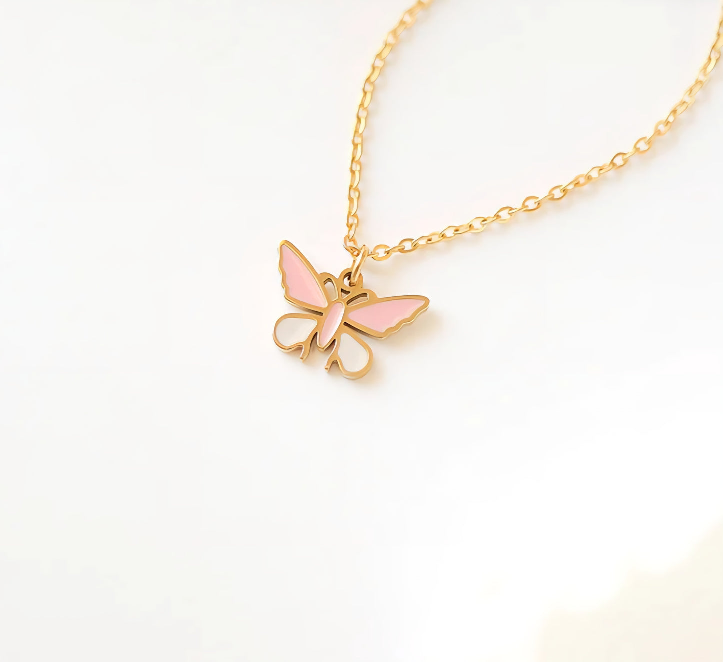 Pink 18k PVD Charm Collection: Butterfly Elephant and Pink Crystal