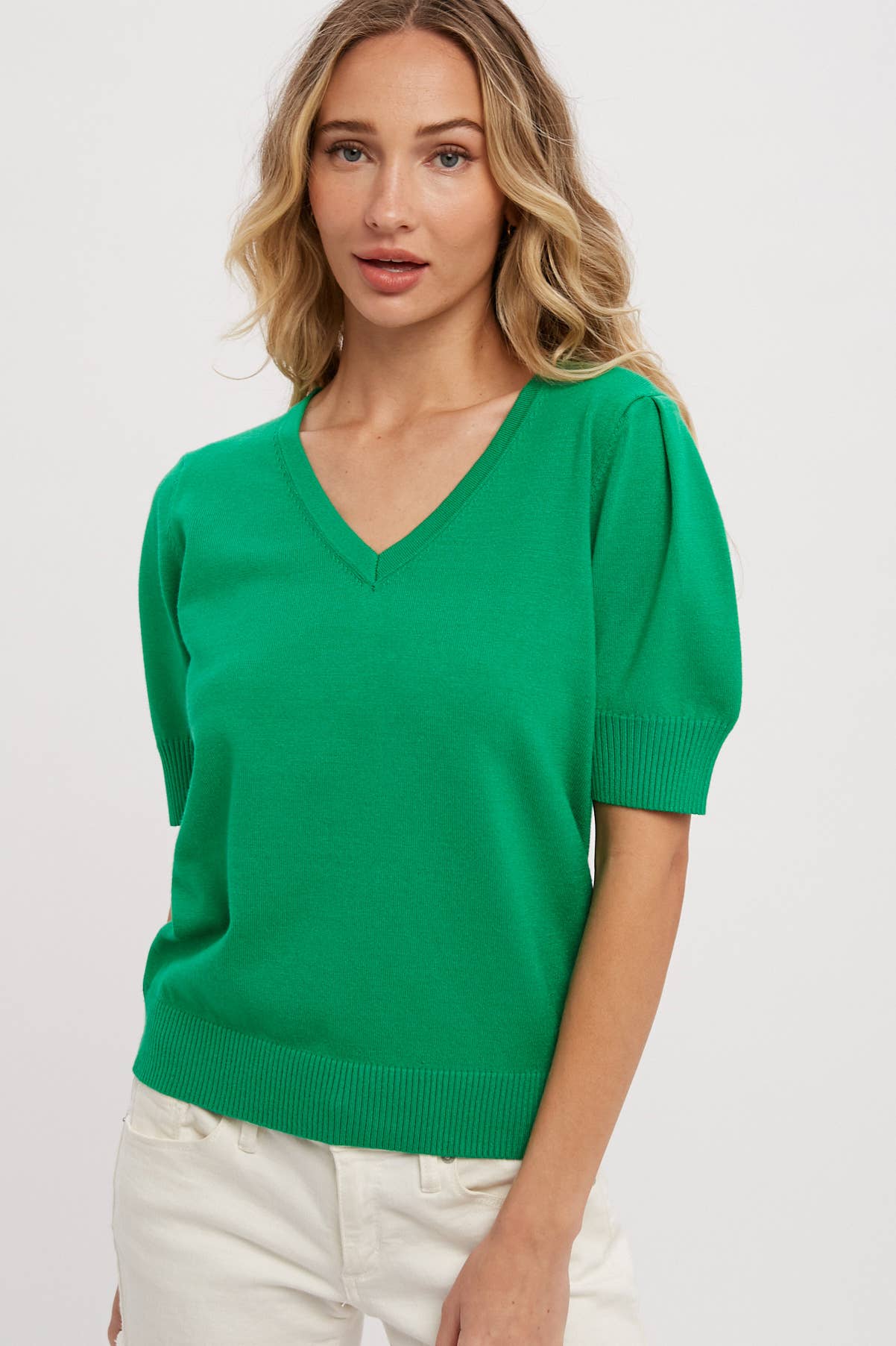 V-Neck puff sleeve lightweight sweater