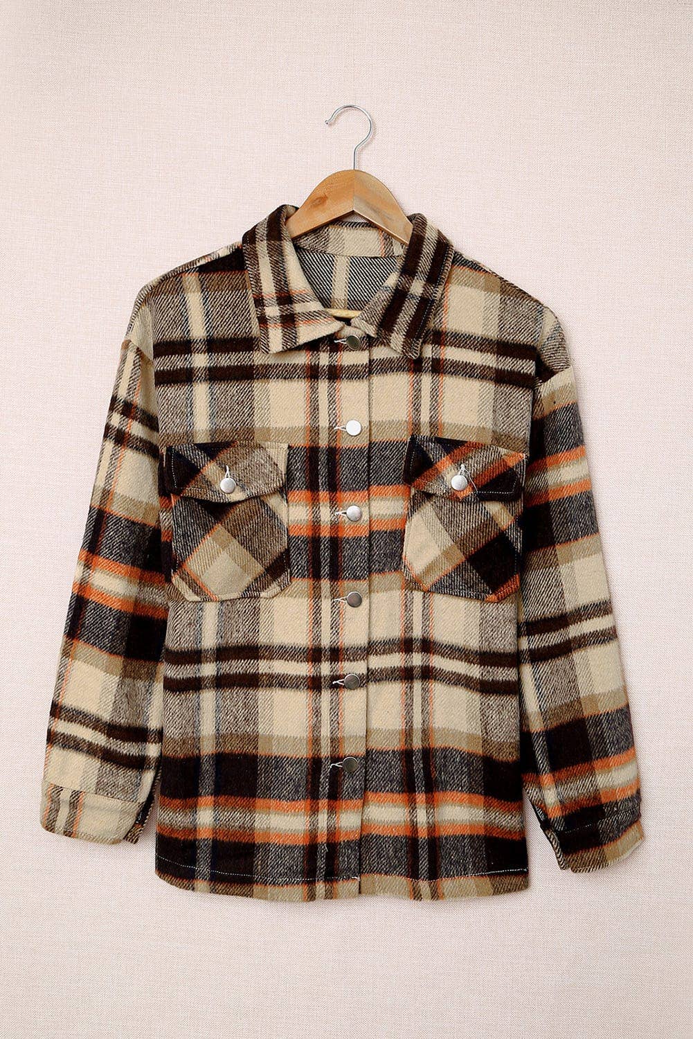 Plaid Long Sleeve Pocketed Button Shacket