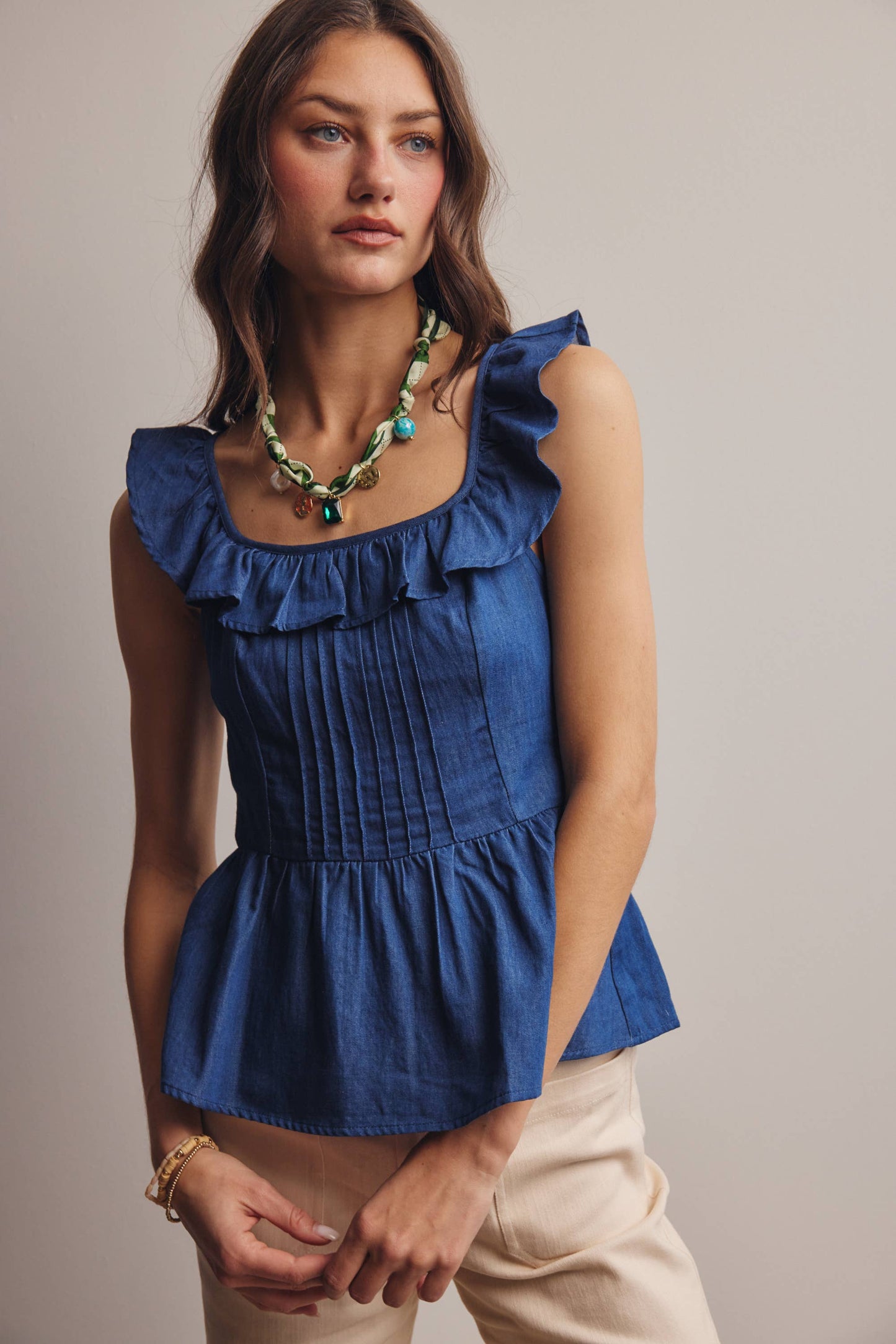 Ruffle Neck Peplum Top