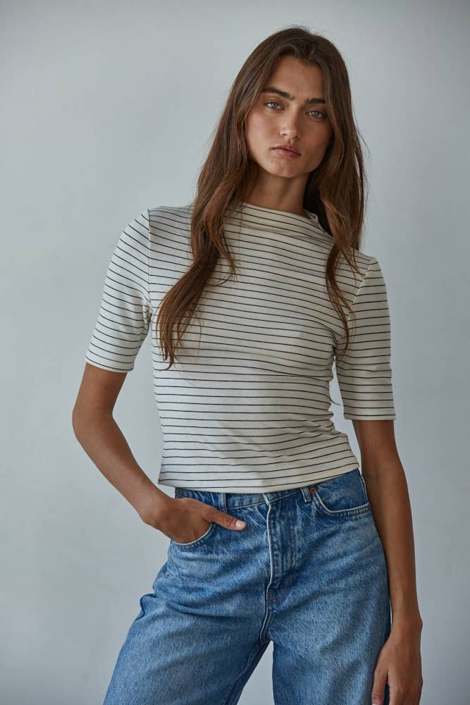 Knit Mock Neck Short Sleeve Top