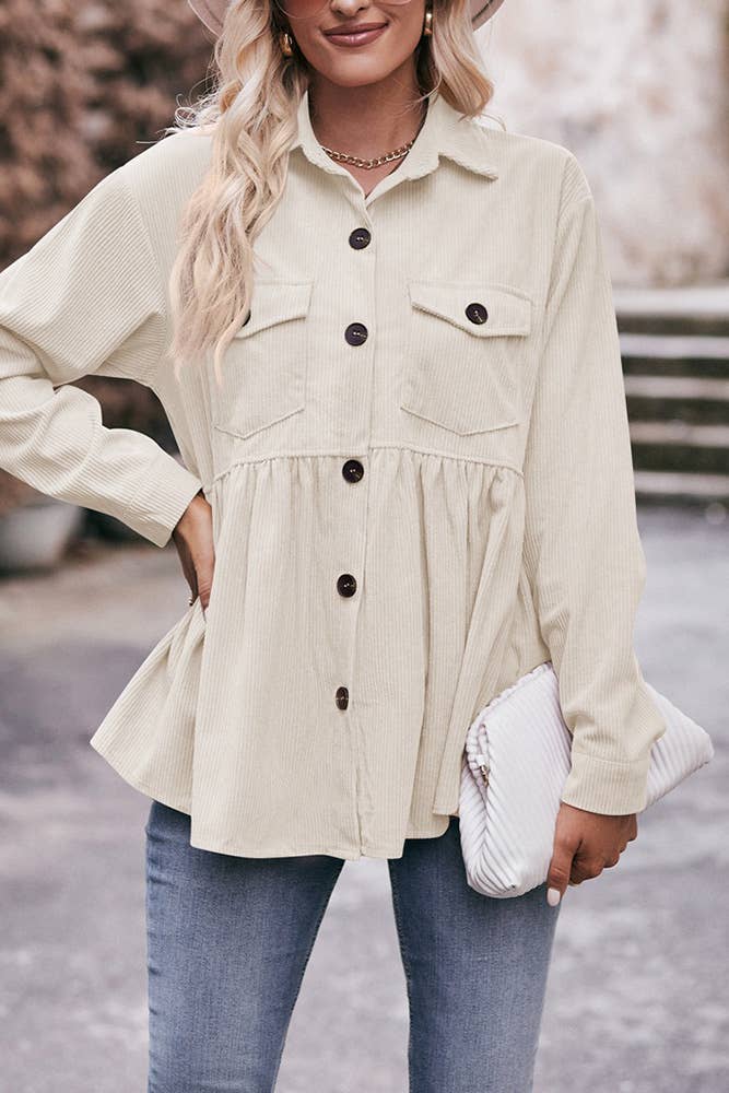 Beige Button Up Corduroy Shirt