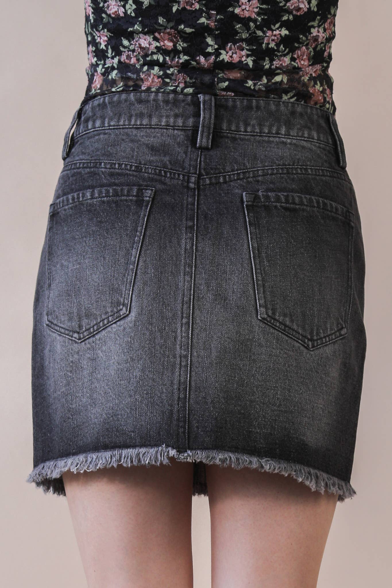 Side Stud Detail Washed Denim Mini Skirt
