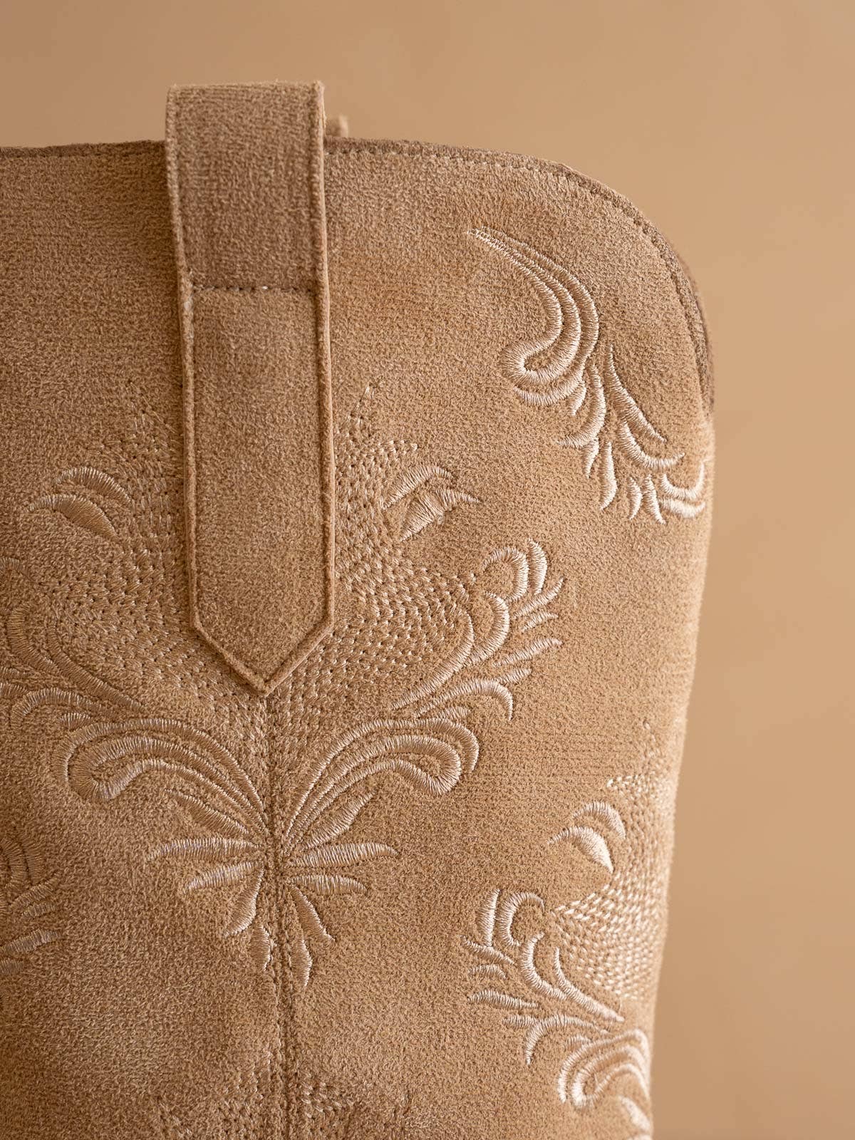 The Kamilla | Almond Suede Cowboy Boot with Embroidery in Almond