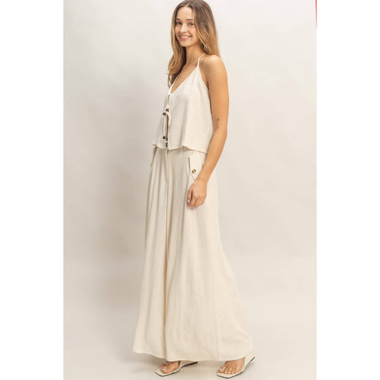 Wide-Leg Flap Pocket Pants: OATMEAL