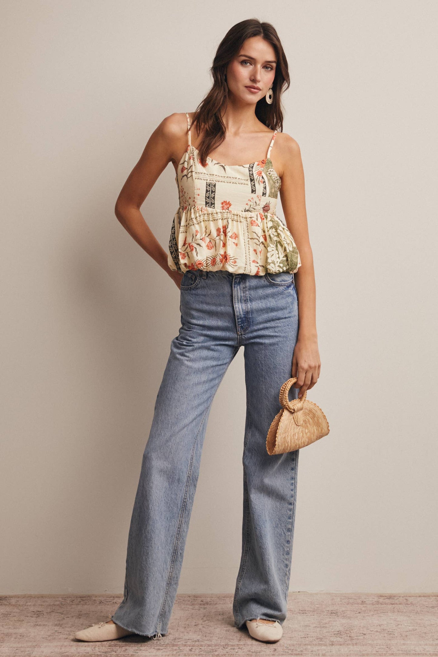 Patchwork Floral Peplum Cami Top