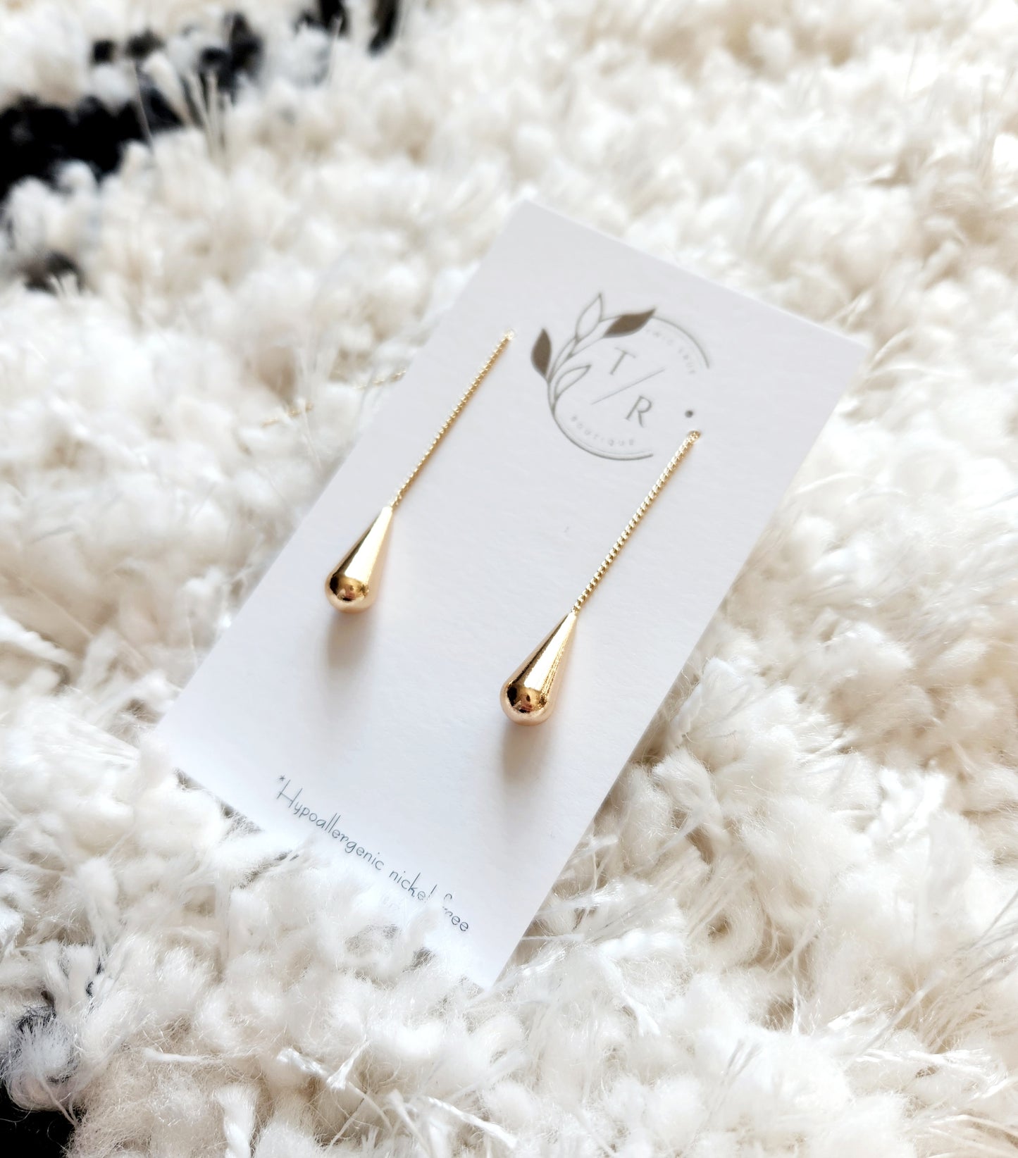 Miranda|18k Gold teardrop chain earrings, threader earrings