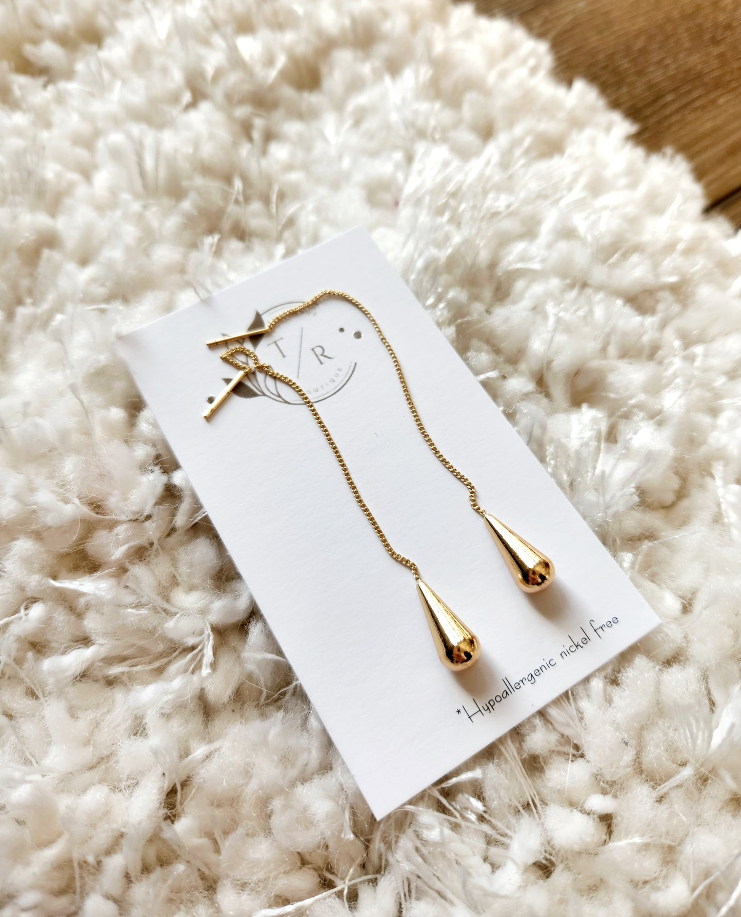 Miranda|18k Gold teardrop chain earrings, threader earrings