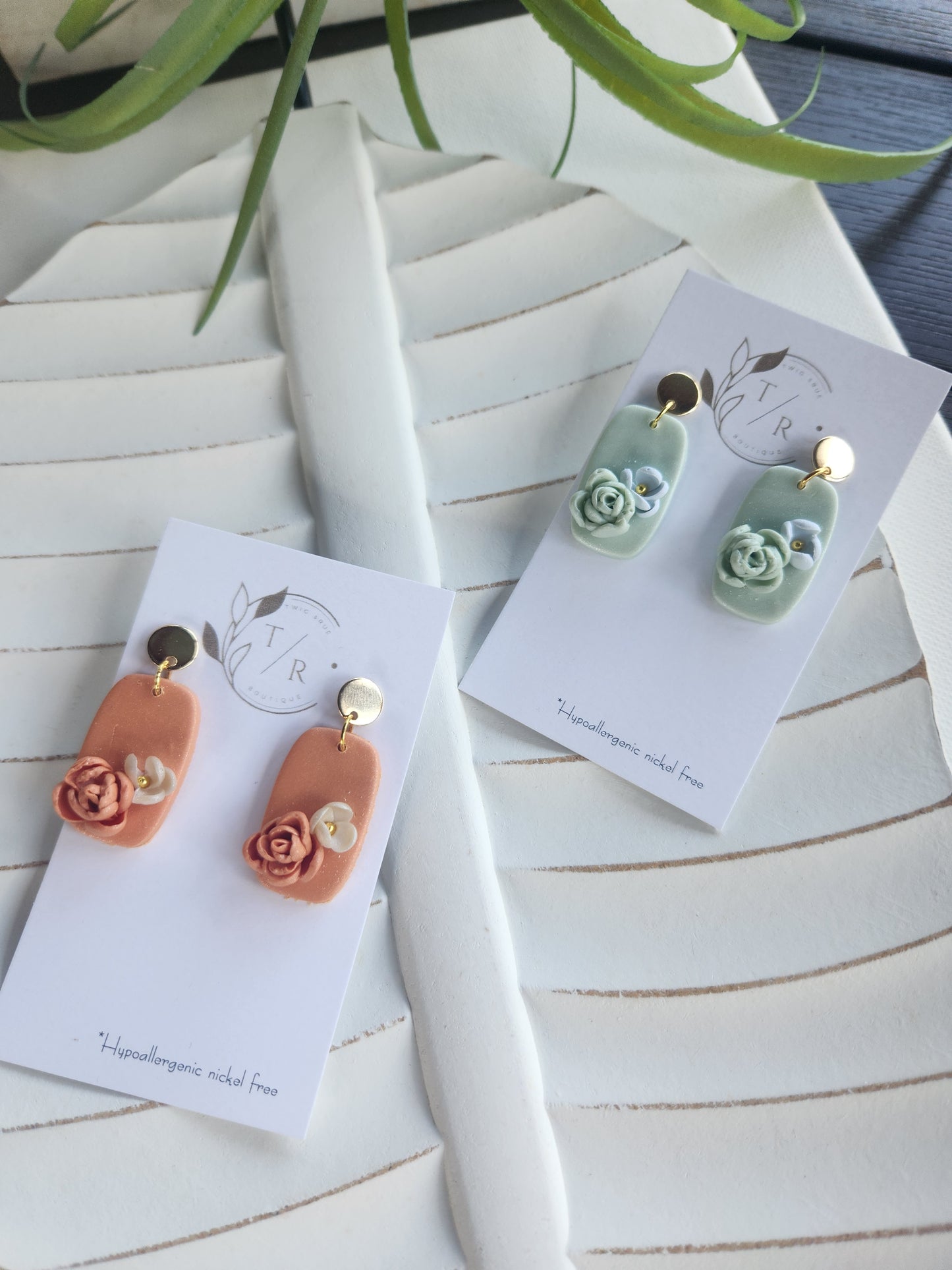 Coastal floral clay dangles