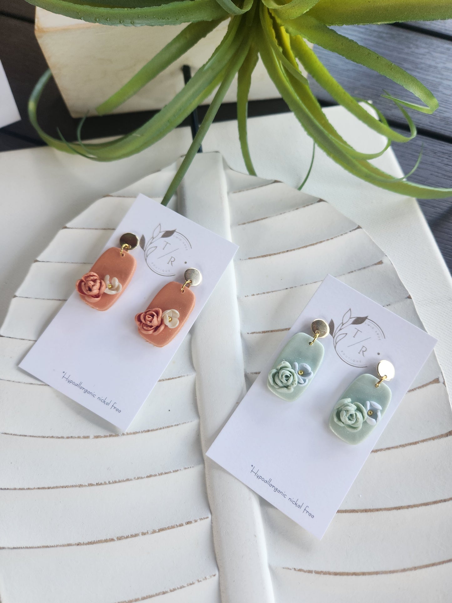 Coastal floral clay dangles