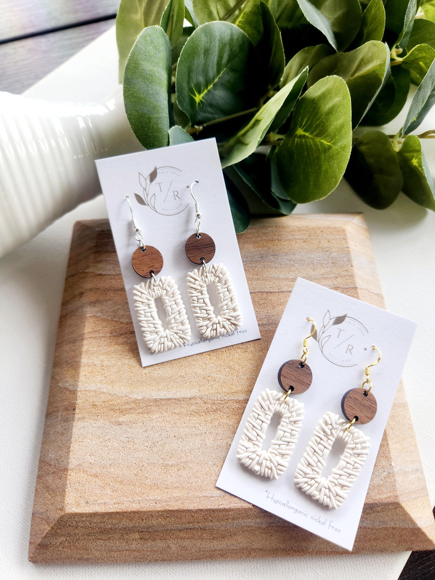 Renata| Clay rattan and wood earrings