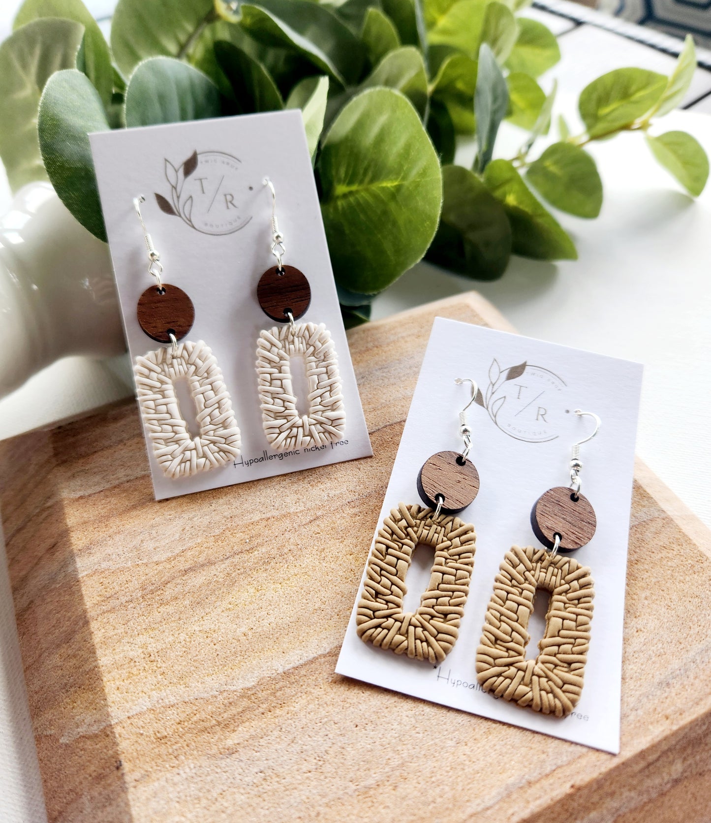 Renata| Clay rattan and wood earrings