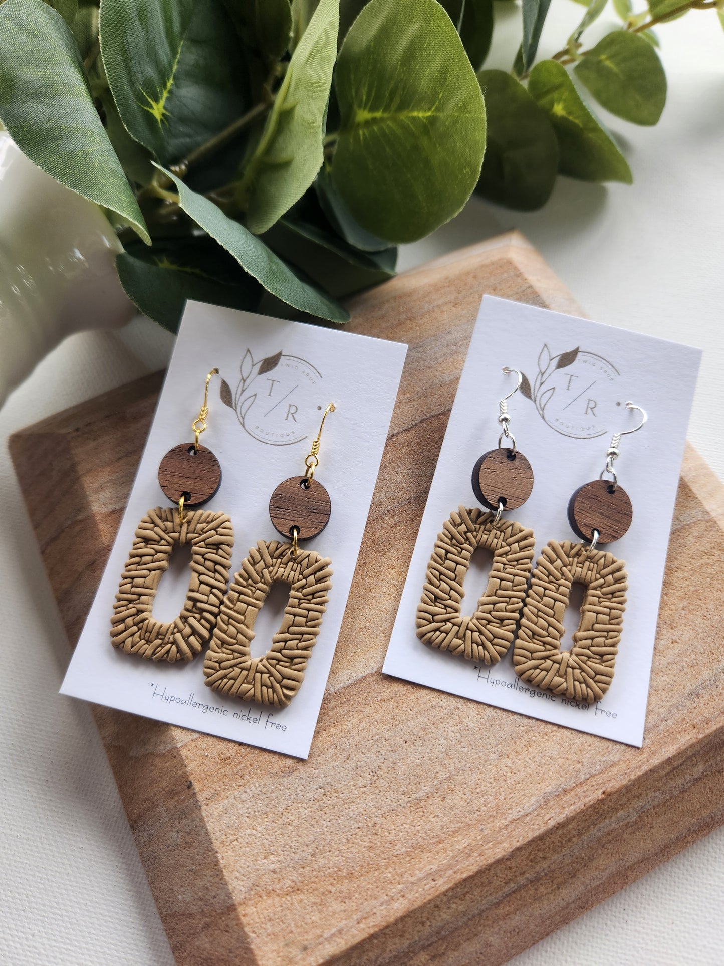 Renata| Clay rattan and wood earrings