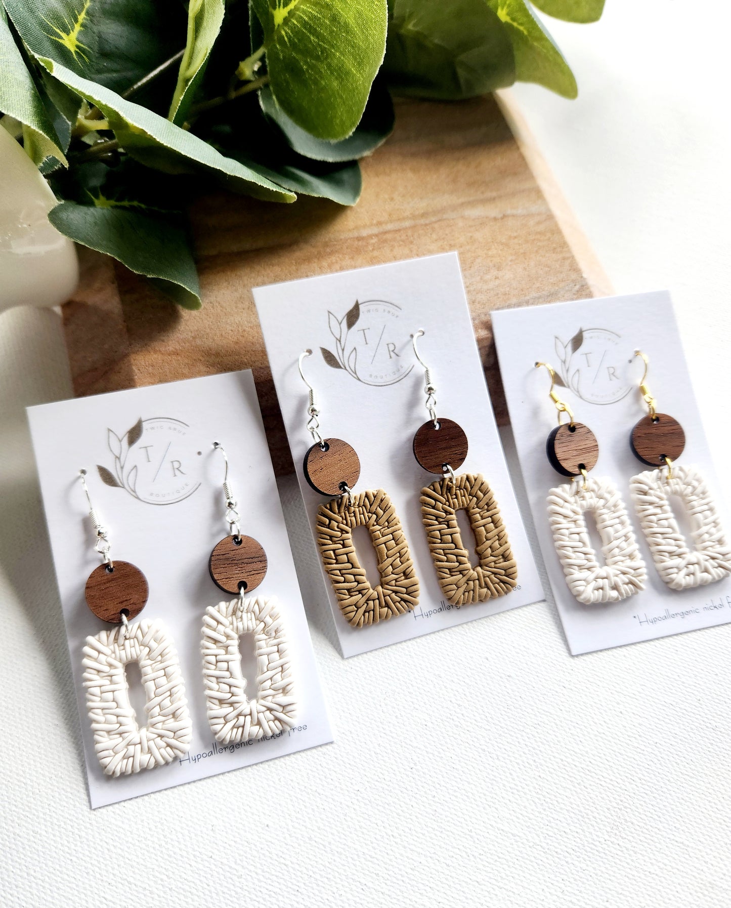 Renata| Clay rattan and wood earrings