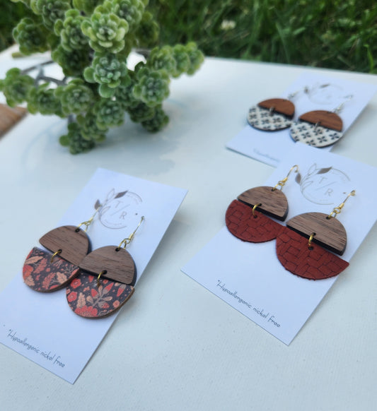 Ellis| Genuine leather and wood dangles