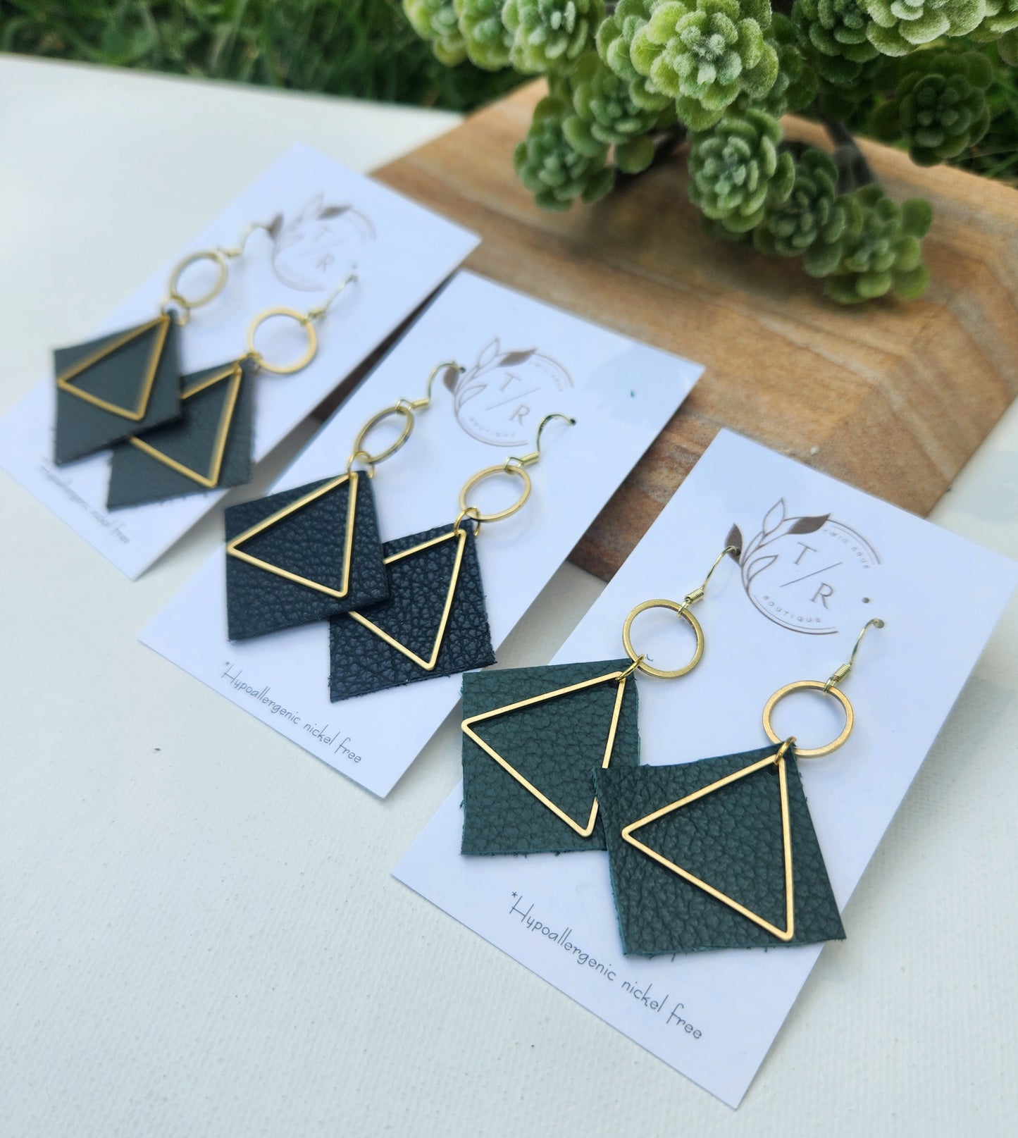 Wren| Geometric genuine leather dangles