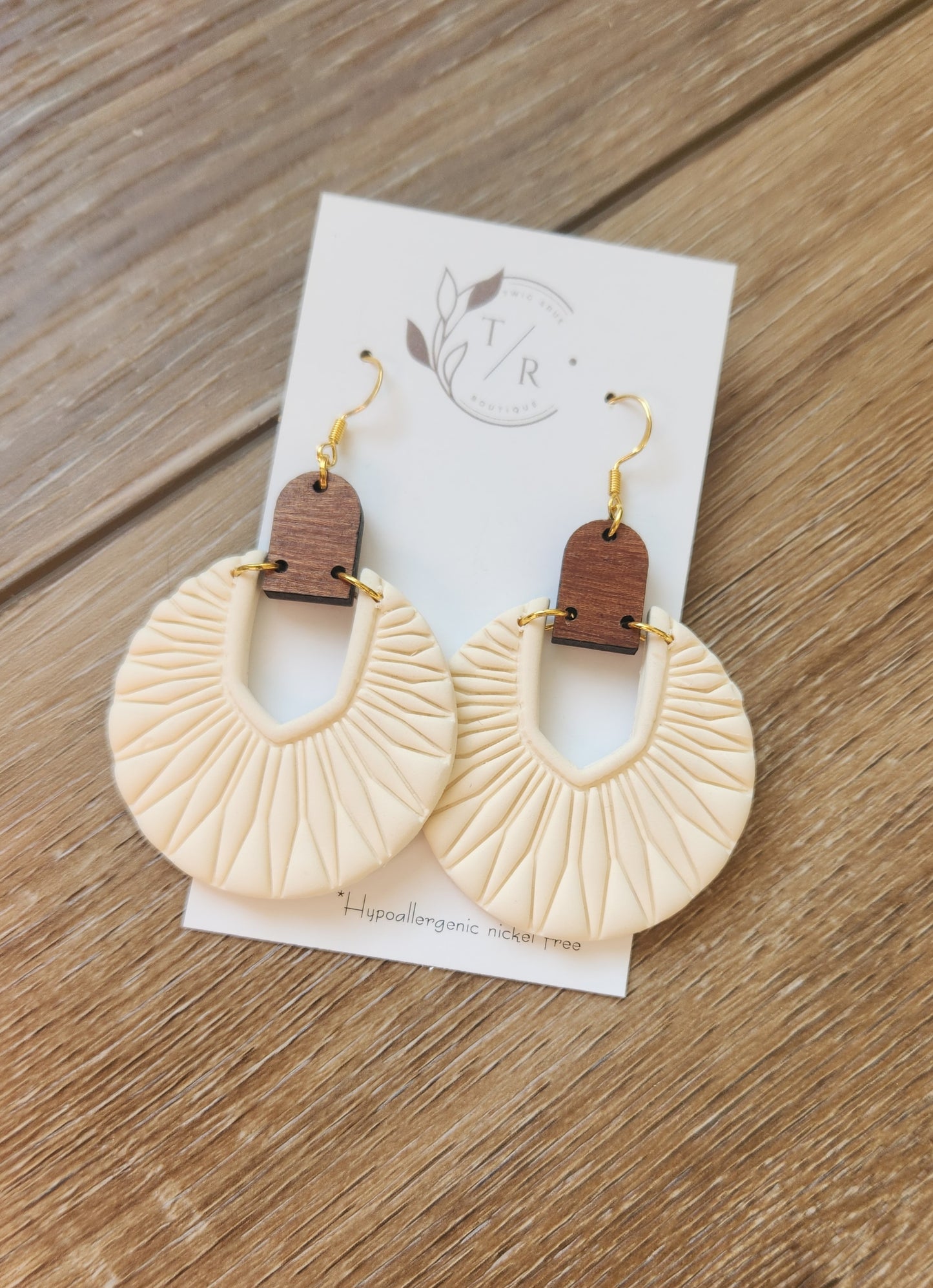 Luna|  Embossed Clay & Wood statement earring