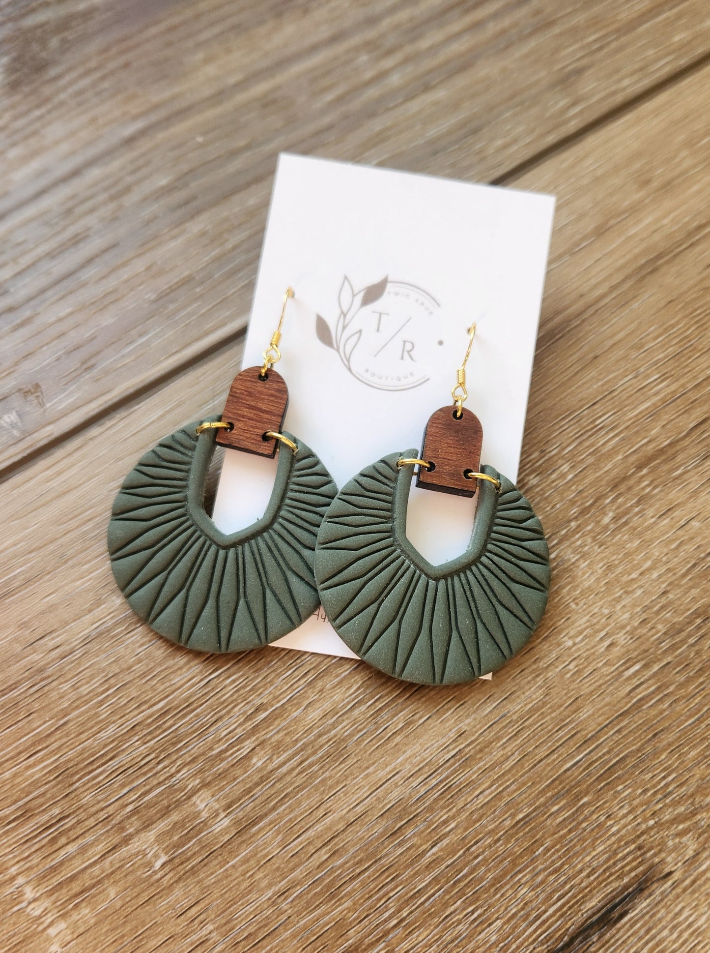 Luna|  Embossed Clay & Wood statement earring