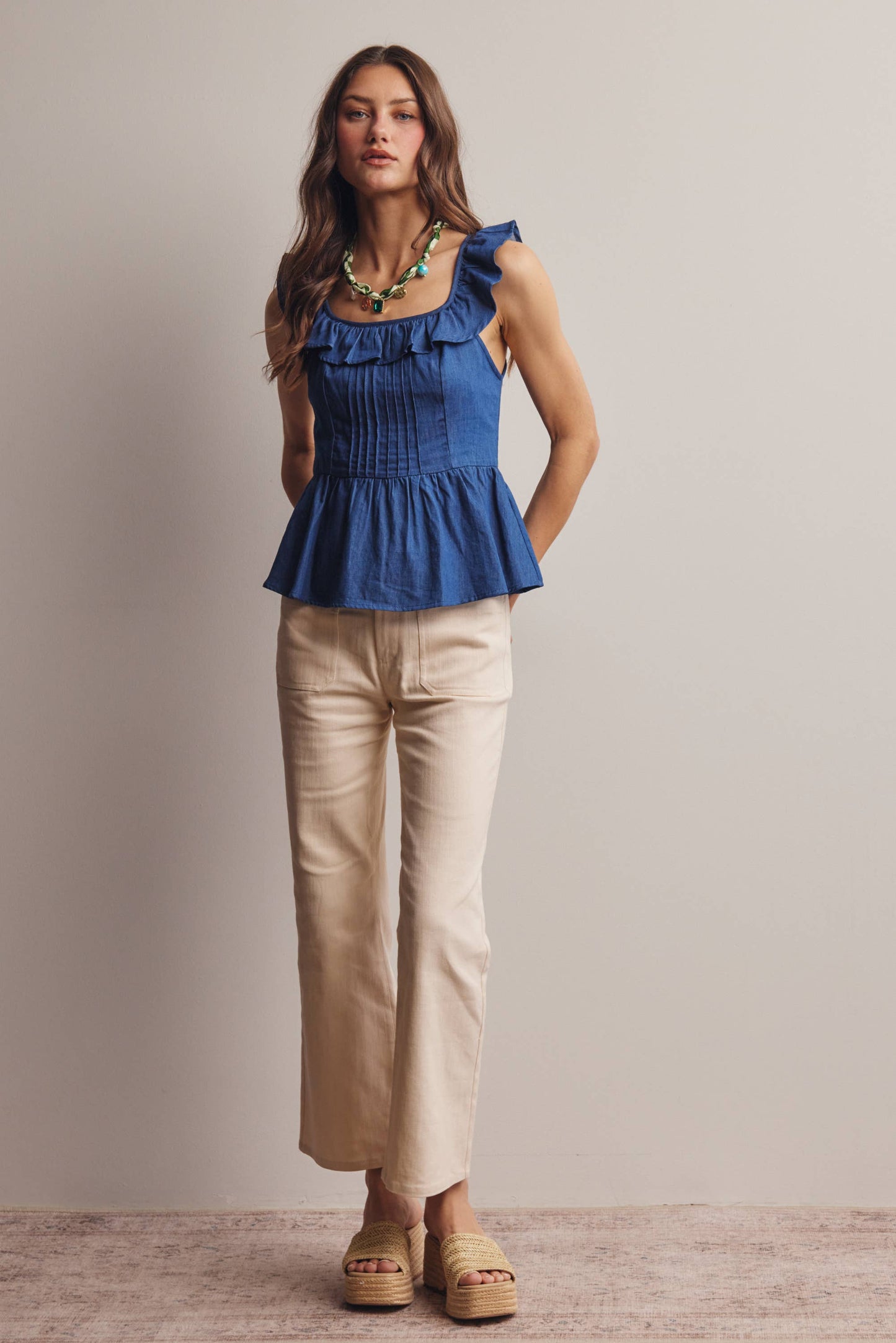 Ruffle Neck Peplum Top