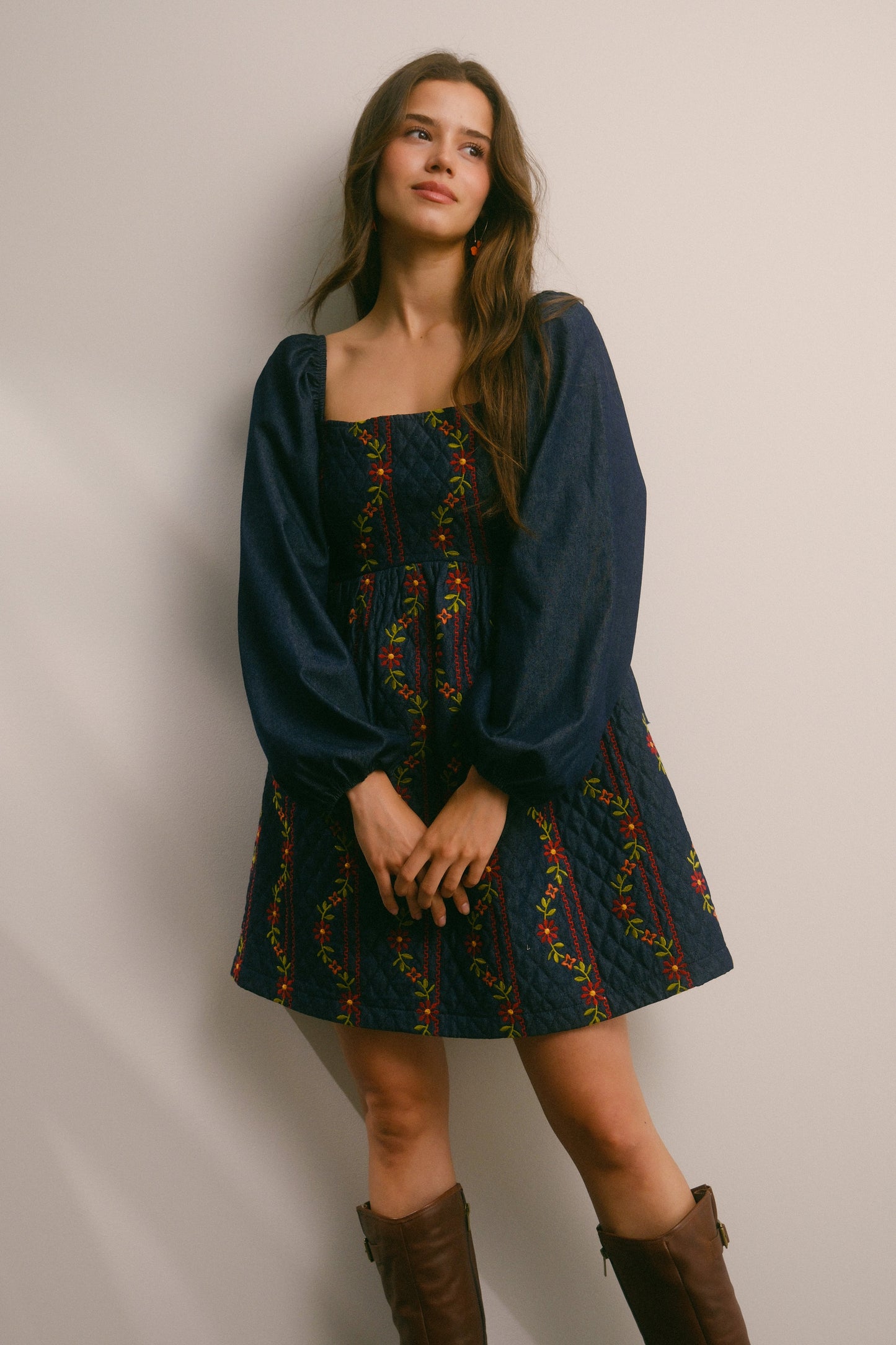 Embroidered Quilted Minidress