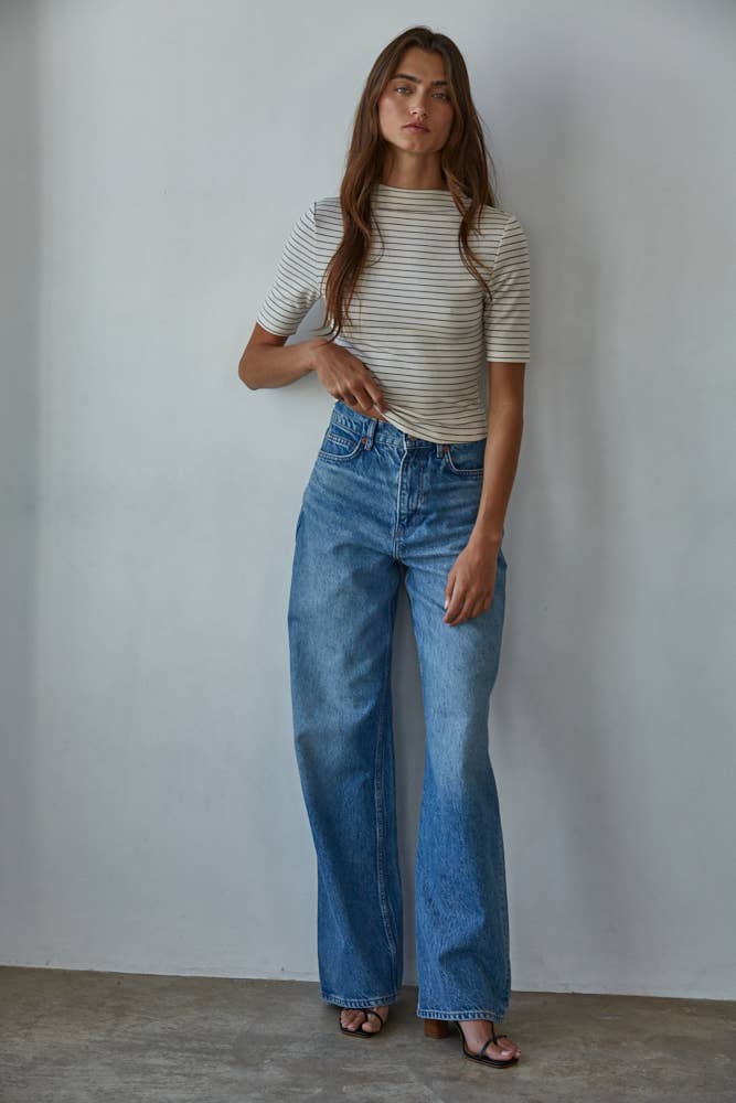 Knit Mock Neck Short Sleeve Top