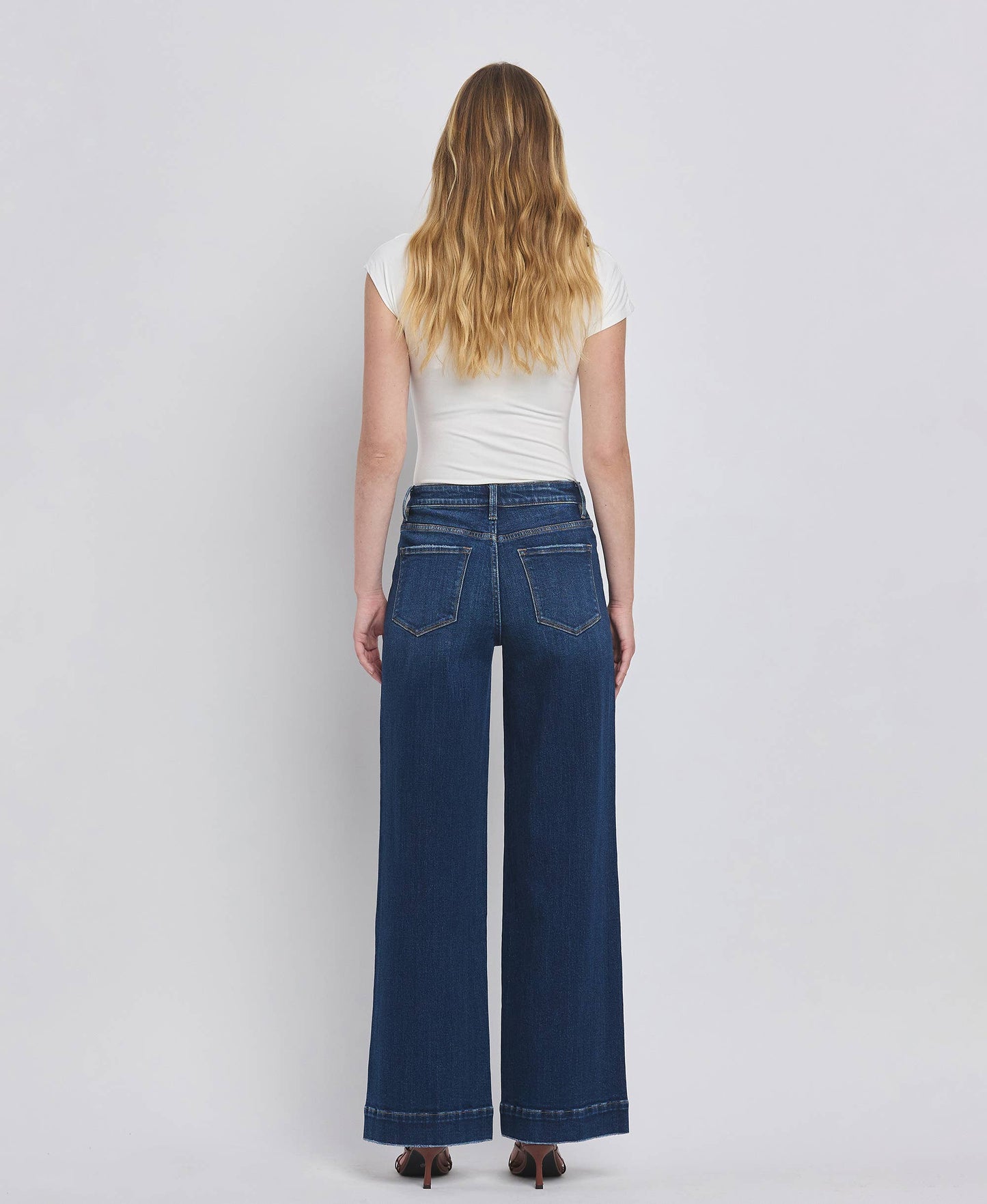 FLYING MONKEY HIGH RISE PATCH POCKET TROUSER  HEM WIDE JEANS