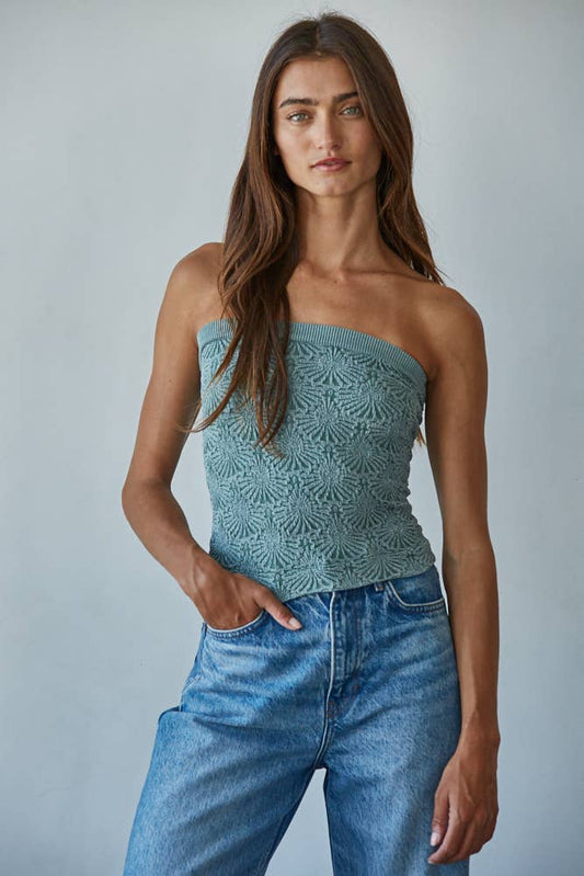 Knit Seamless Jacquard Tube Top: Dark Sage