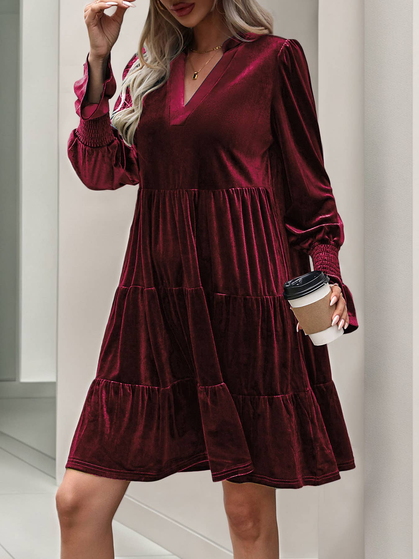 Elegant Velvet Dress-Wine
