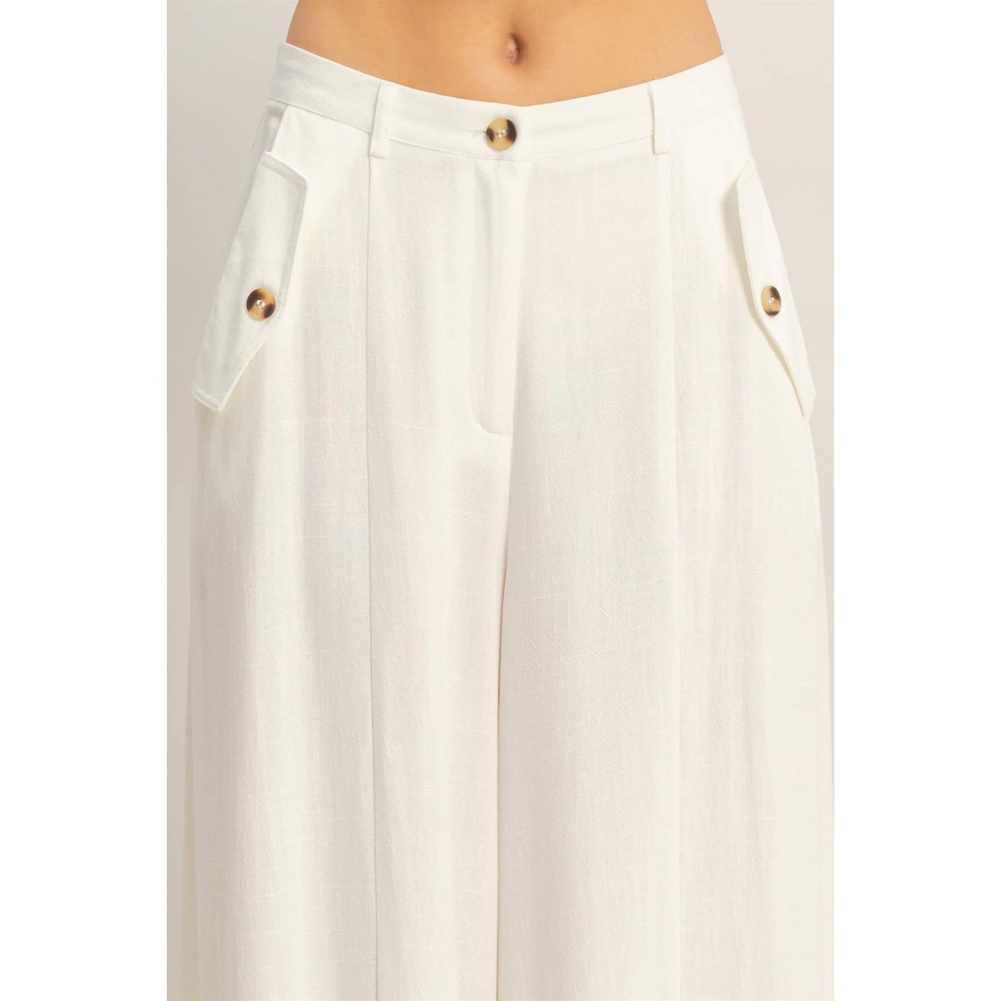 Wide-Leg Flap Pocket Pants: OATMEAL