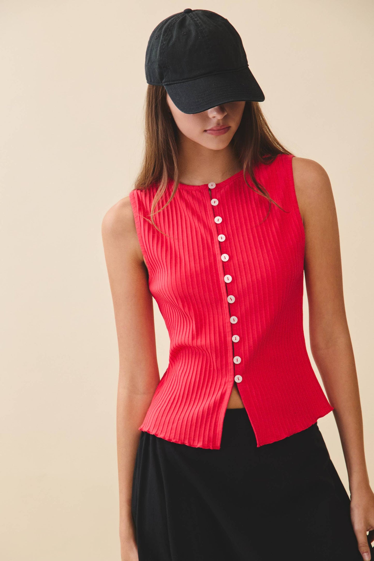Ribbed Button Front Tank Top