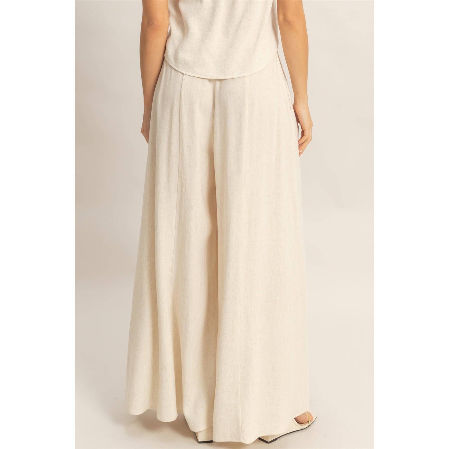 Wide-Leg Flap Pocket Pants: OATMEAL