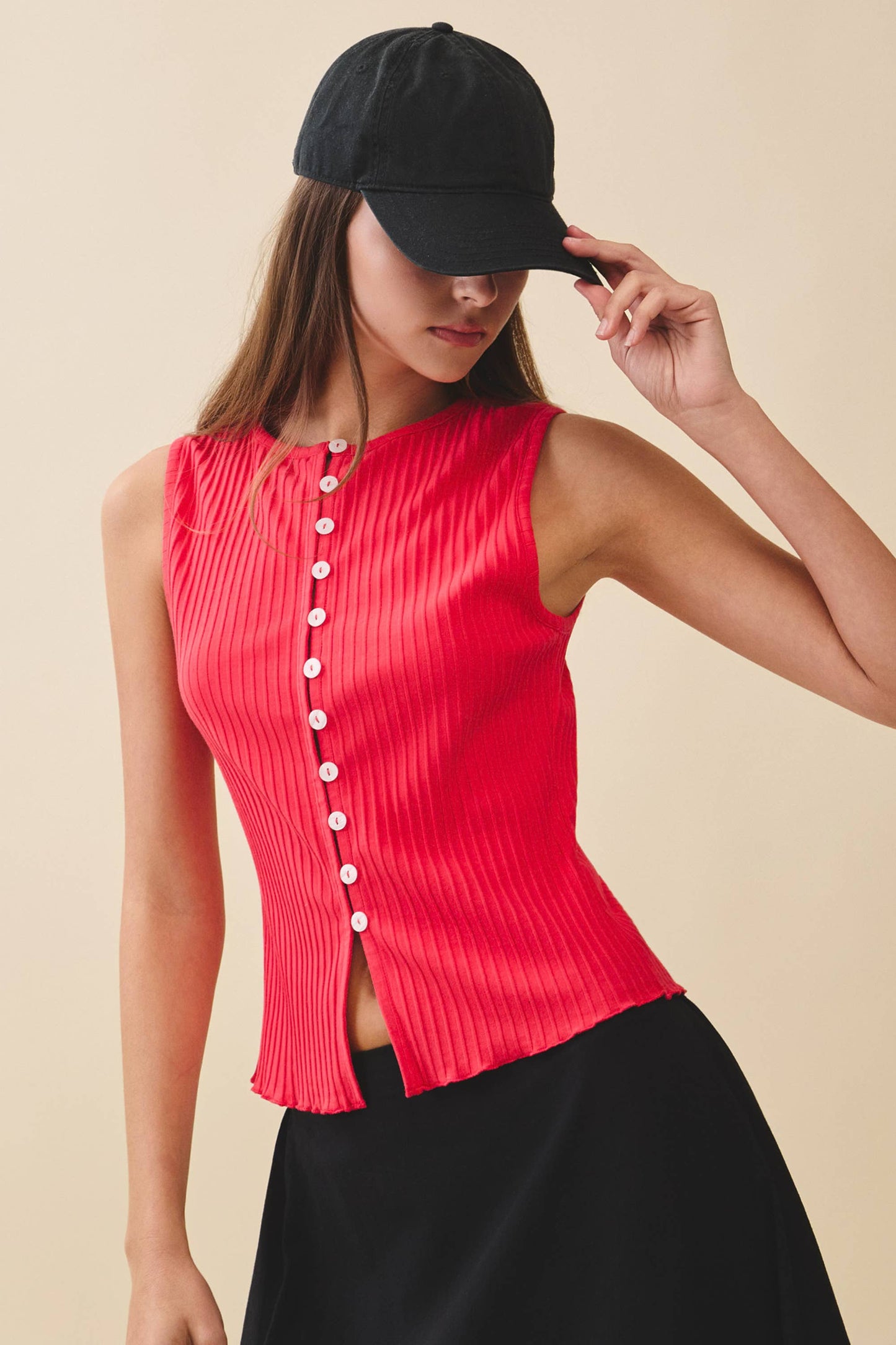 Ribbed Button Front Tank Top