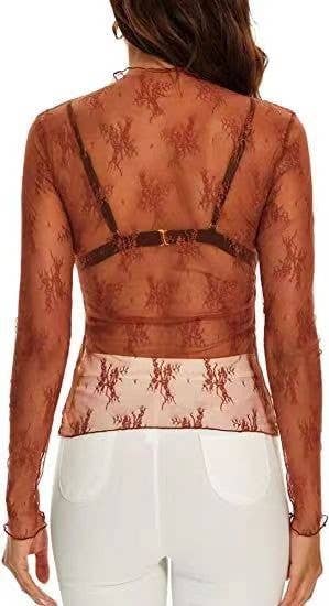 Long Sleeve Mesh Top in Mauve