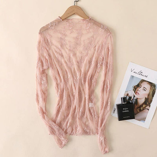Long sleeve mesh top in Pink