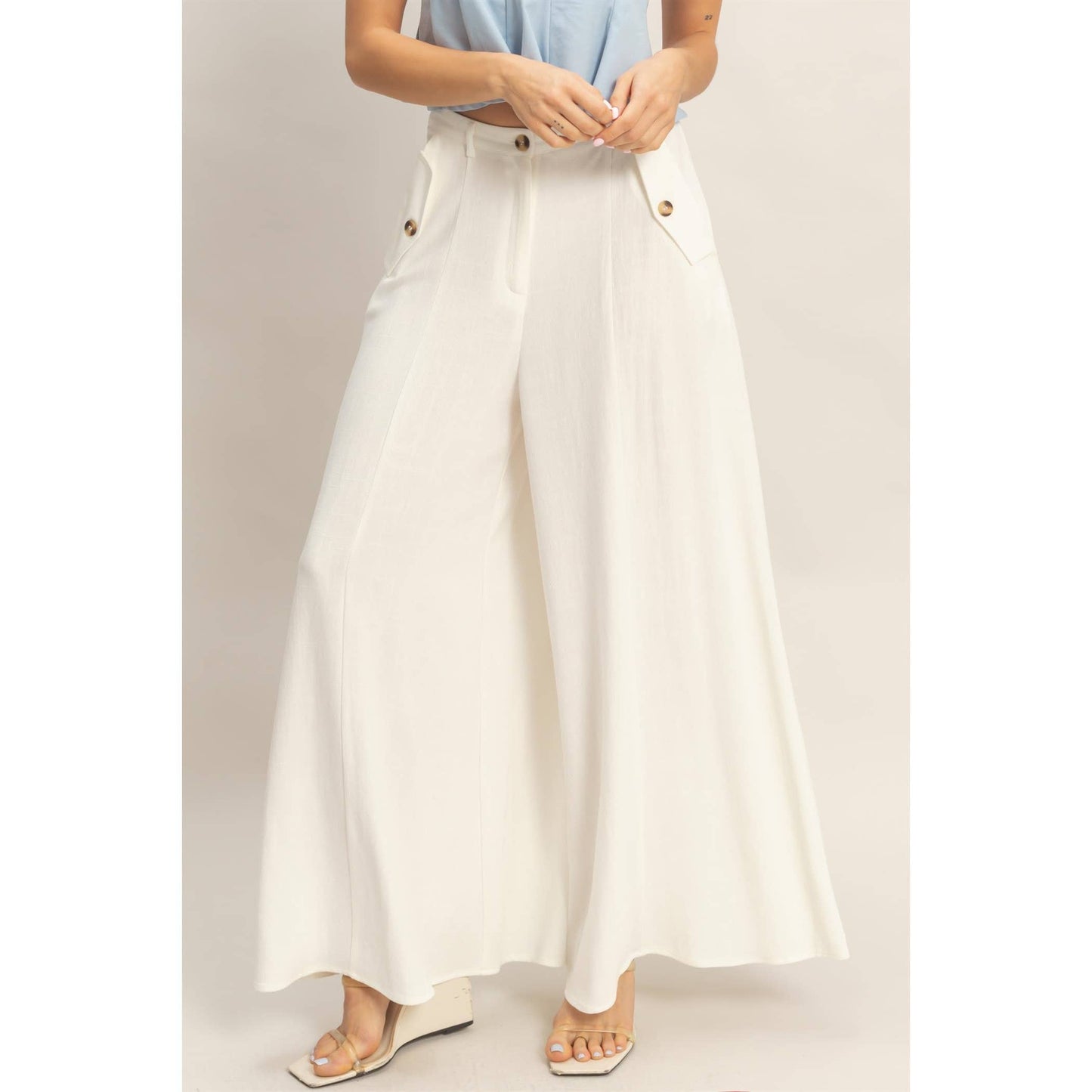 Wide-Leg Flap Pocket Pants: OATMEAL