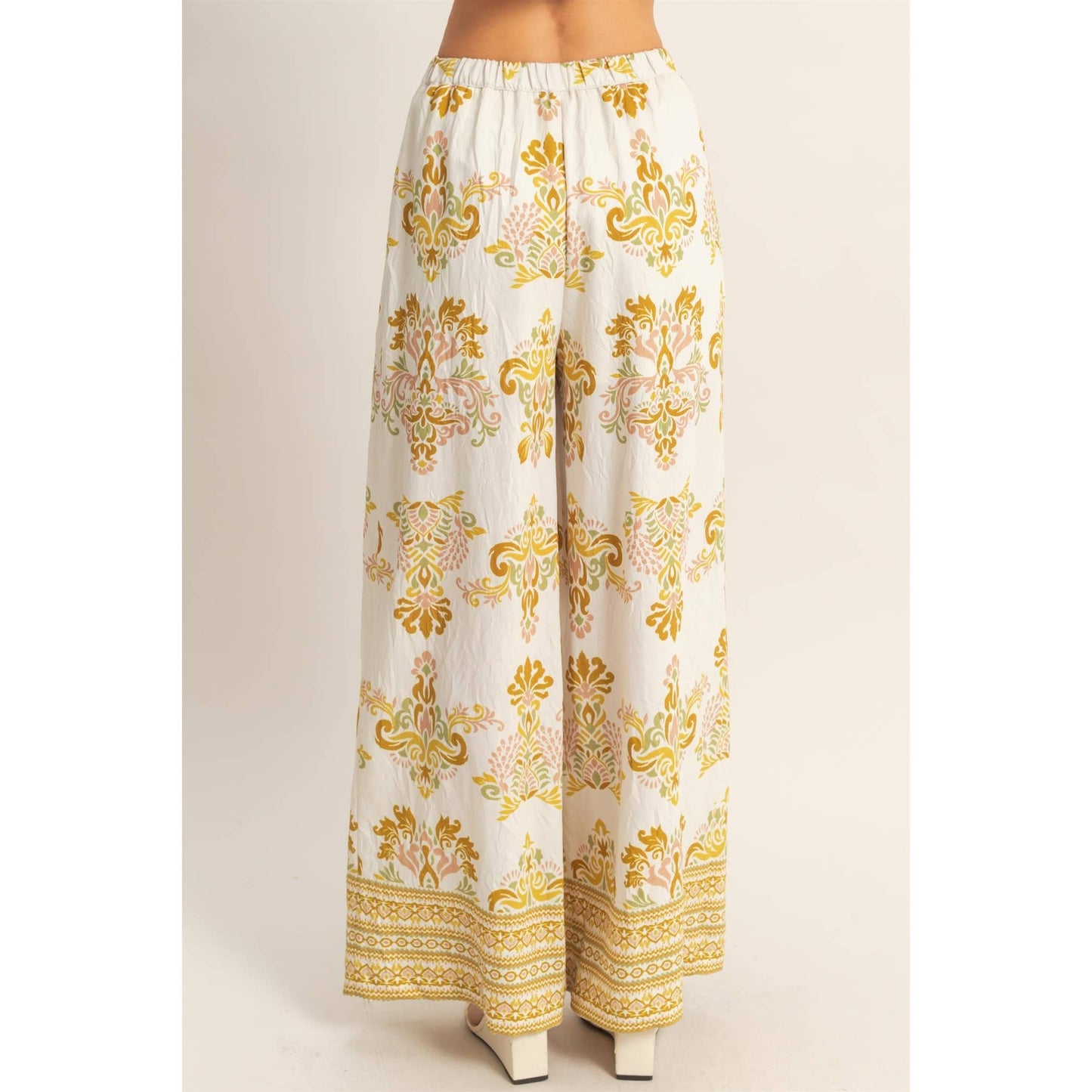 Wide-Leg Printed Palazzo Pants: MUSTARD
