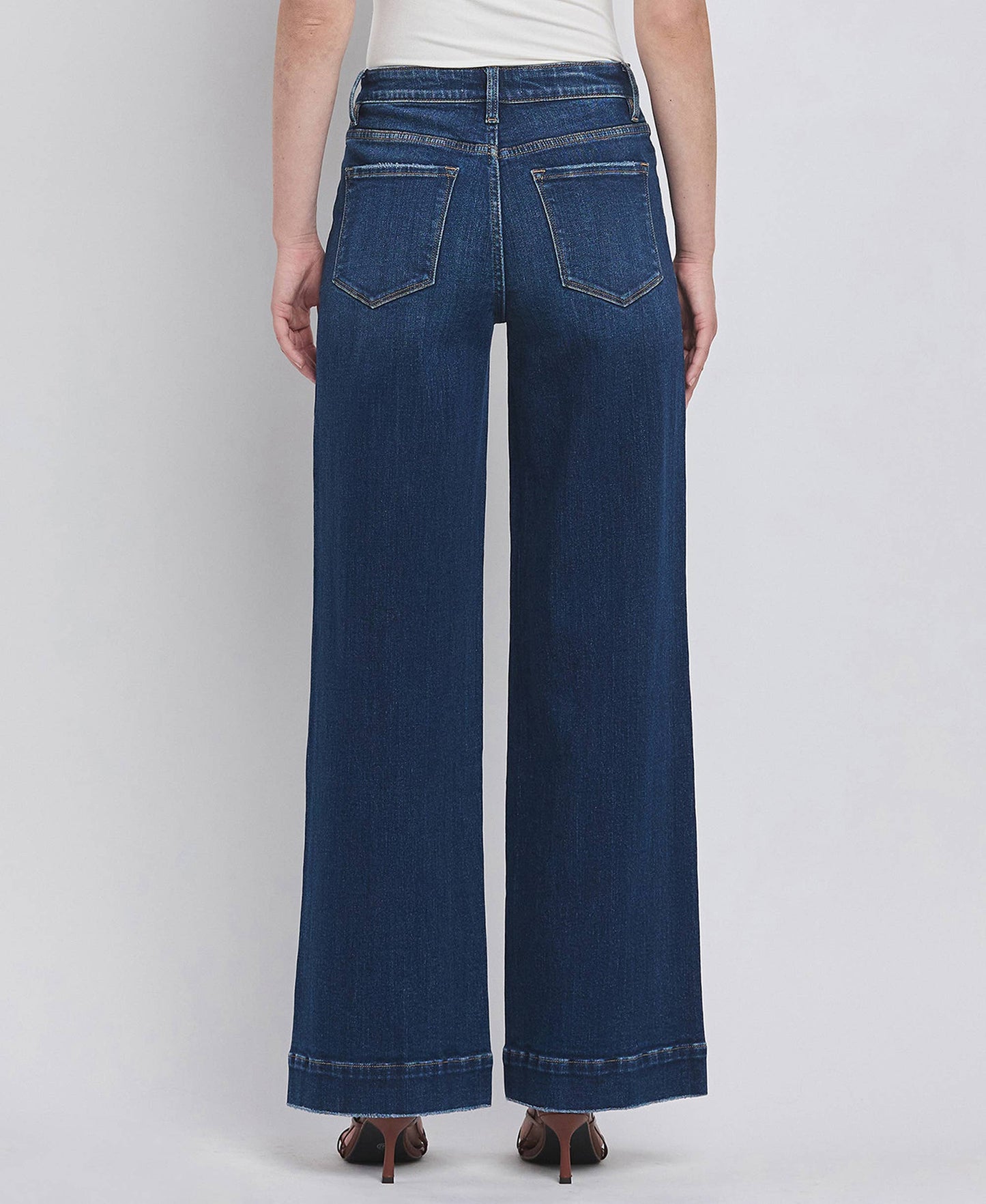 FLYING MONKEY HIGH RISE PATCH POCKET TROUSER  HEM WIDE JEANS