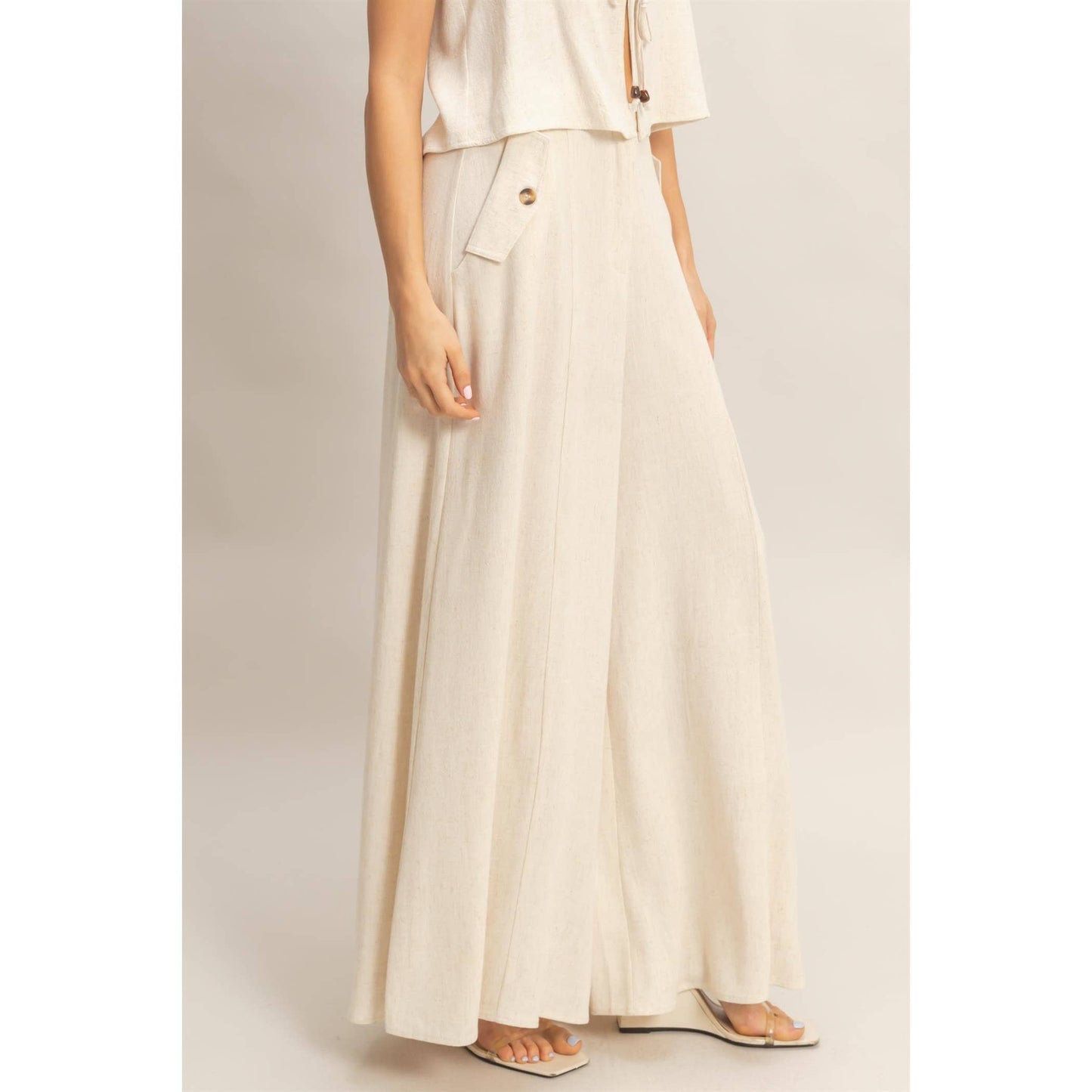 Wide-Leg Flap Pocket Pants: OATMEAL