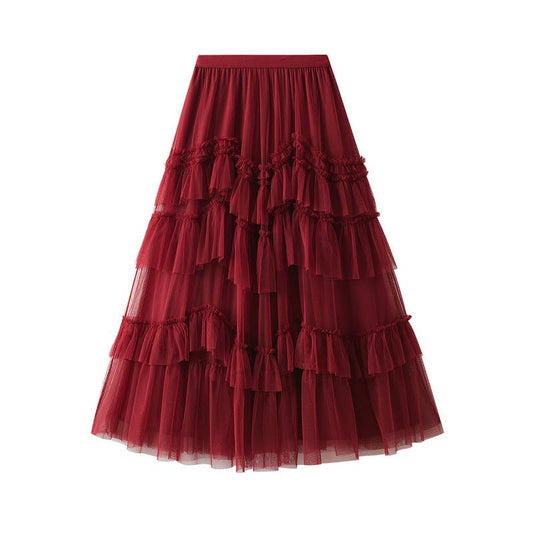 Chiffon Ruffle Skirt- Red
